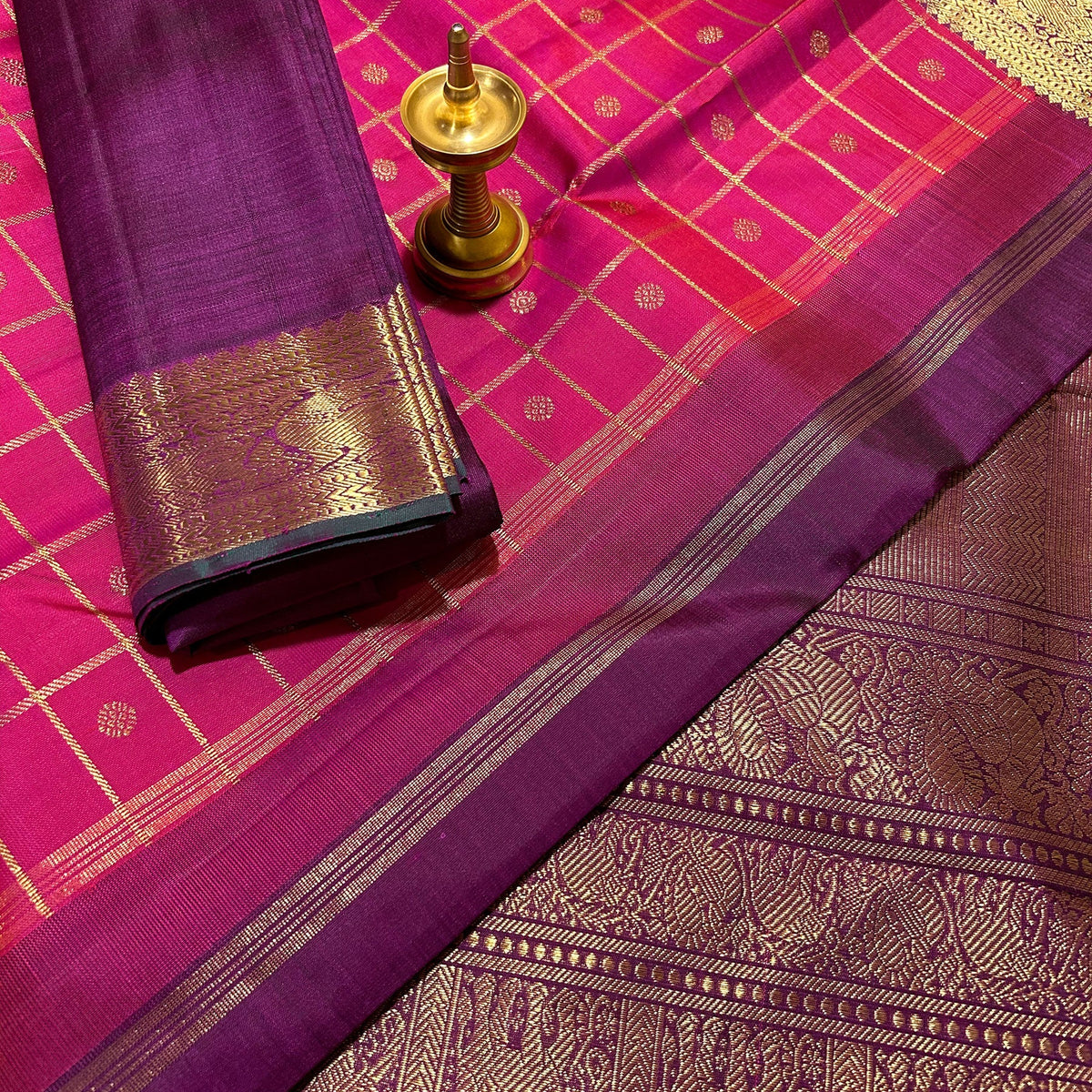 Double Shaded Magenta Kanjivaram Silk Saree with Deep Purple Border ...