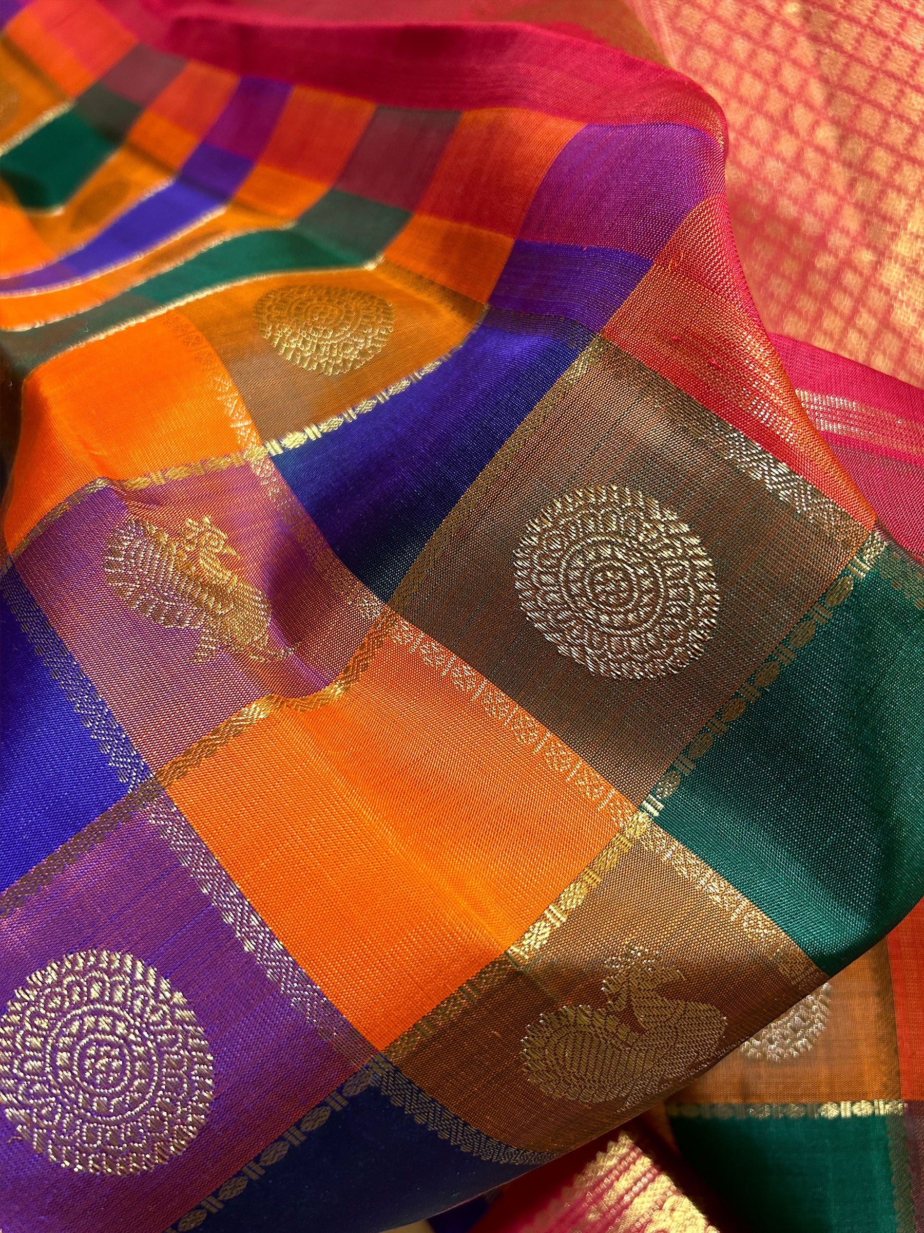 Kai Korvai Palum Pazhamum Kanjivaram Silk Saree with Intricate Checks - RK0218