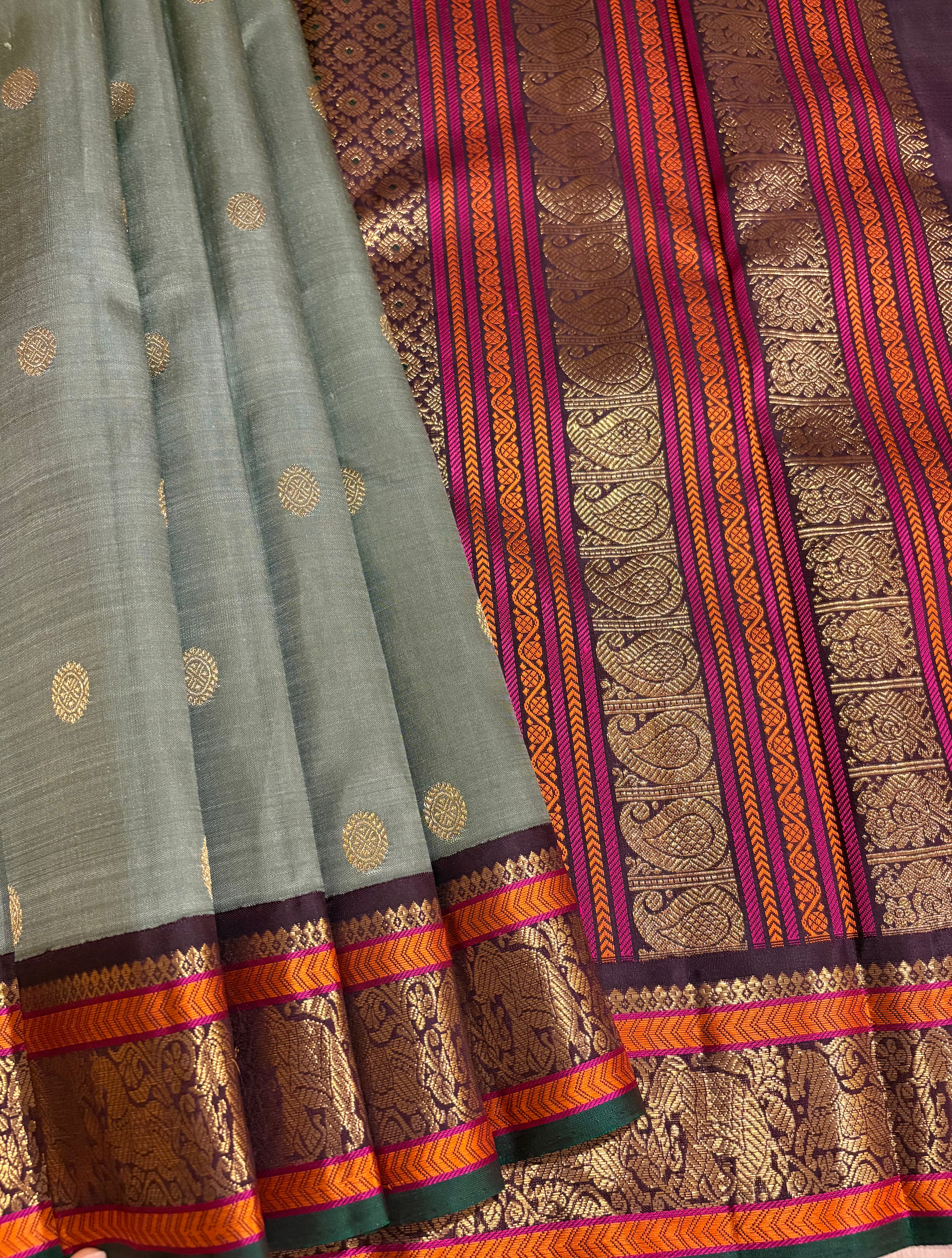 Deep Elaichi Green Korvai Kanjivaram Silk Saree with Kanchana border - RK0560