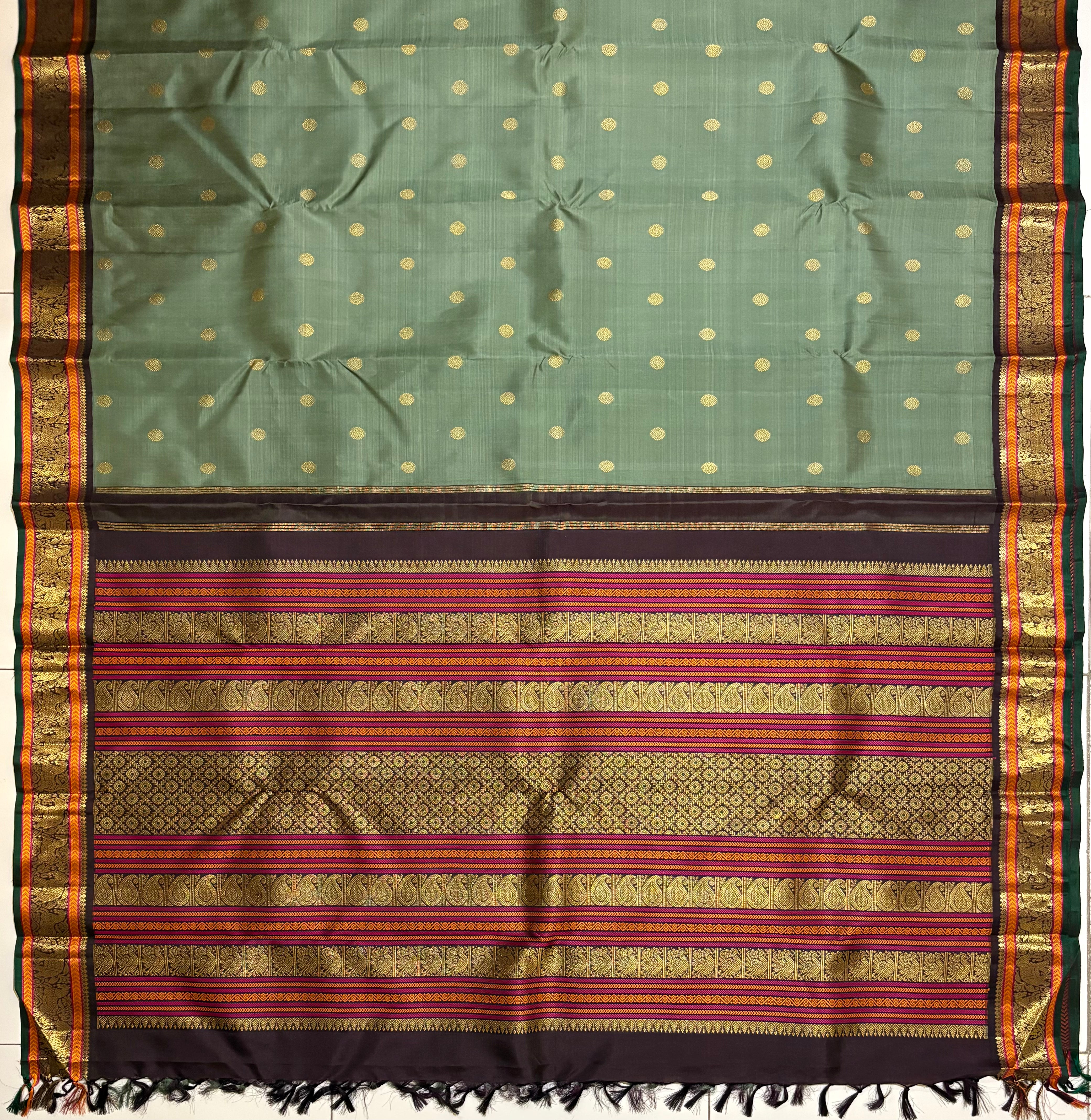 Deep Elaichi Green Korvai Kanjivaram Silk Saree with Kanchana border - RK0560