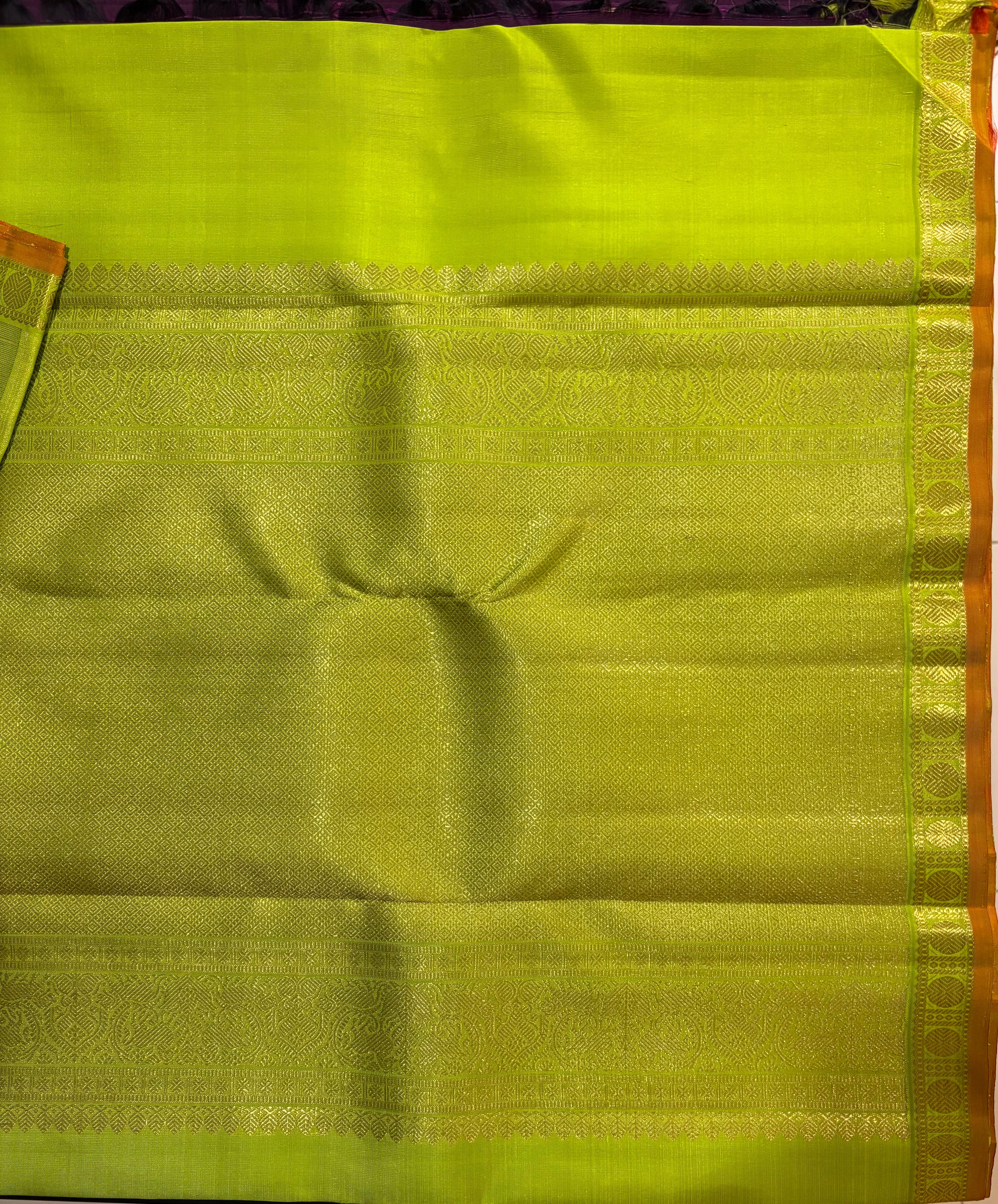Deep Brinjal Kanjivaram Silk Saree with Parrot Green border - RK0329