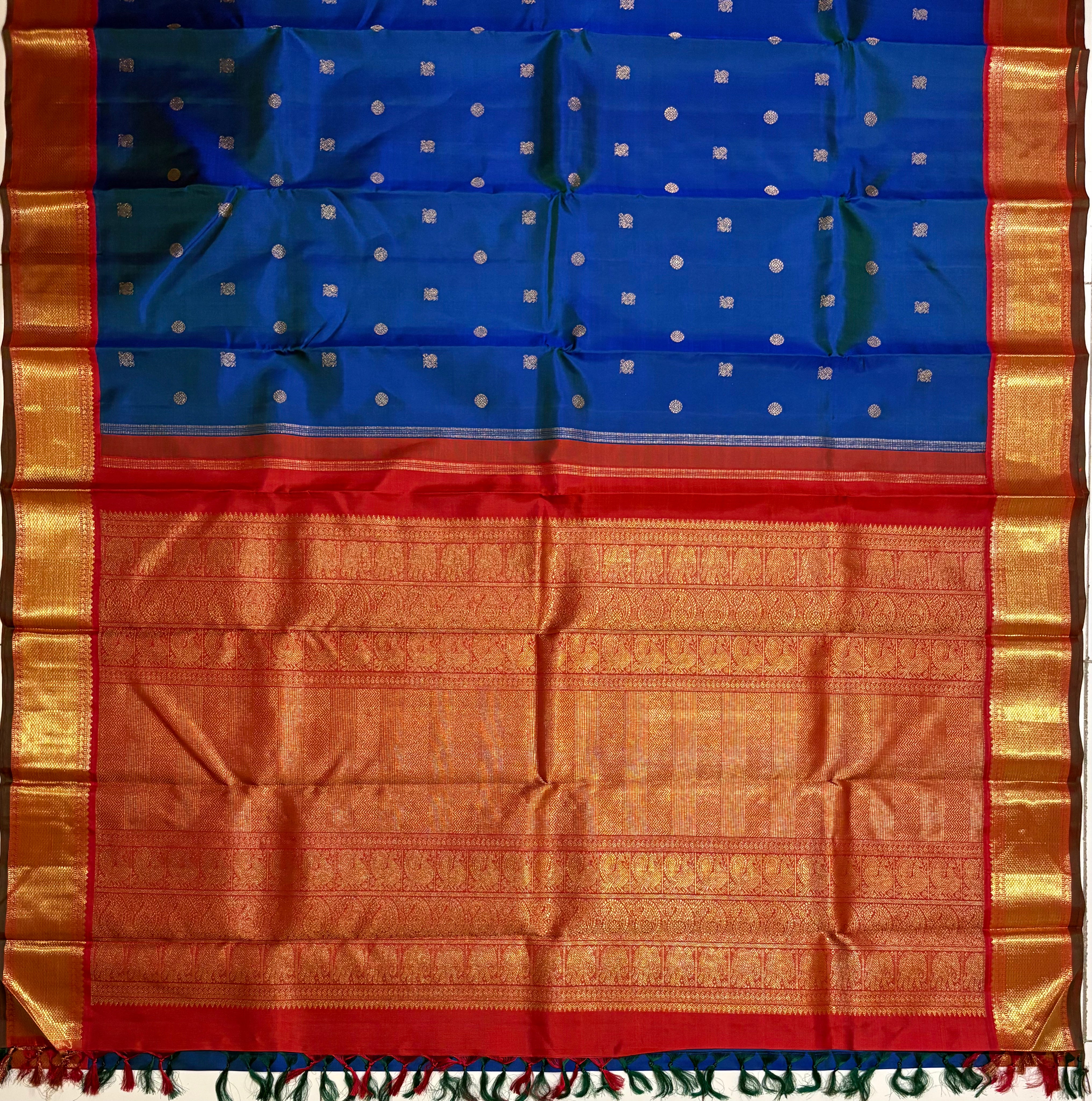 Peacock blue Korvai Kanjivaram Silk Saree with Arakku border - RK0149