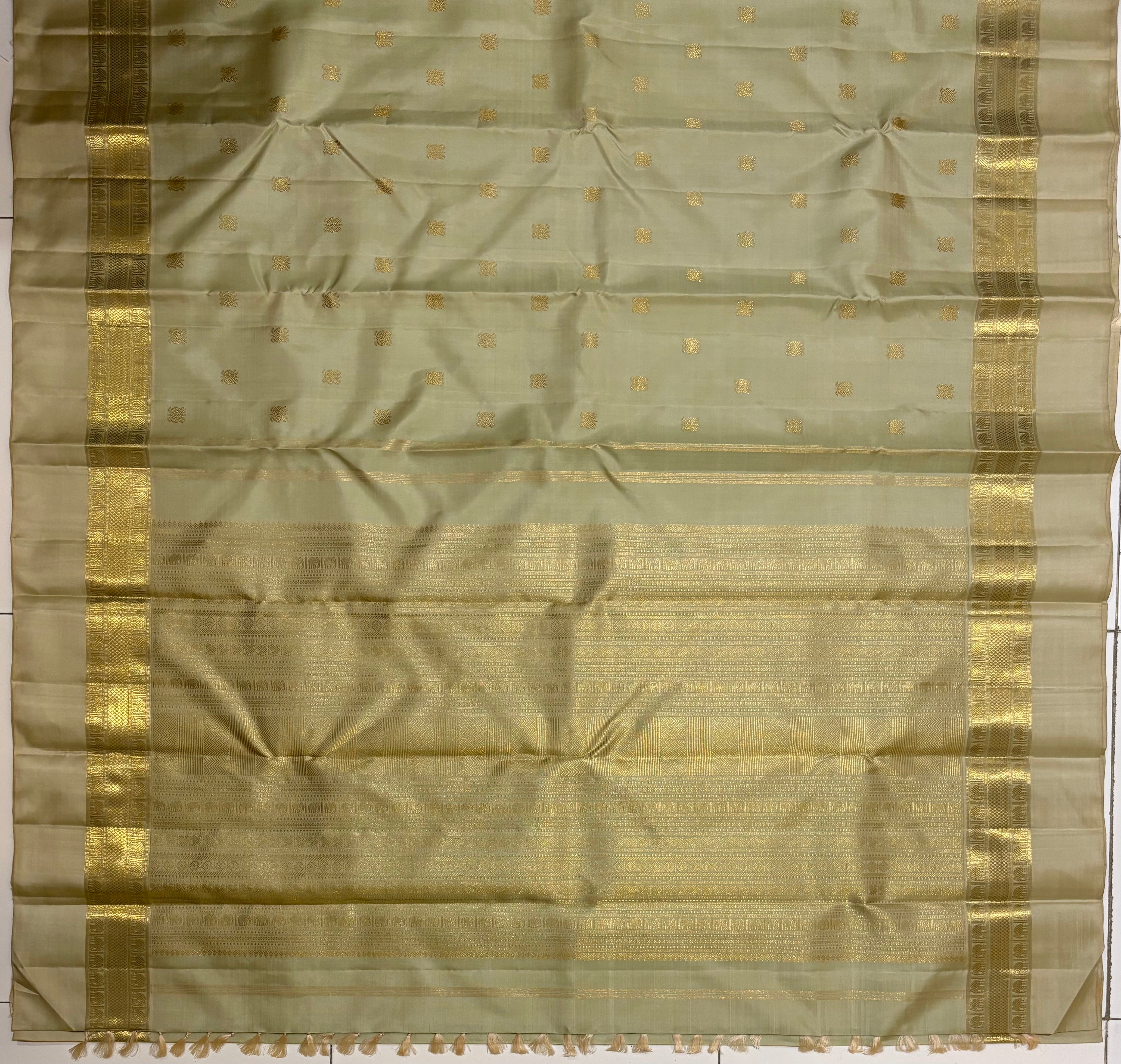 Rich Cream with a Pista tinge monotone Kanjivaram Silk Saree - RK0521