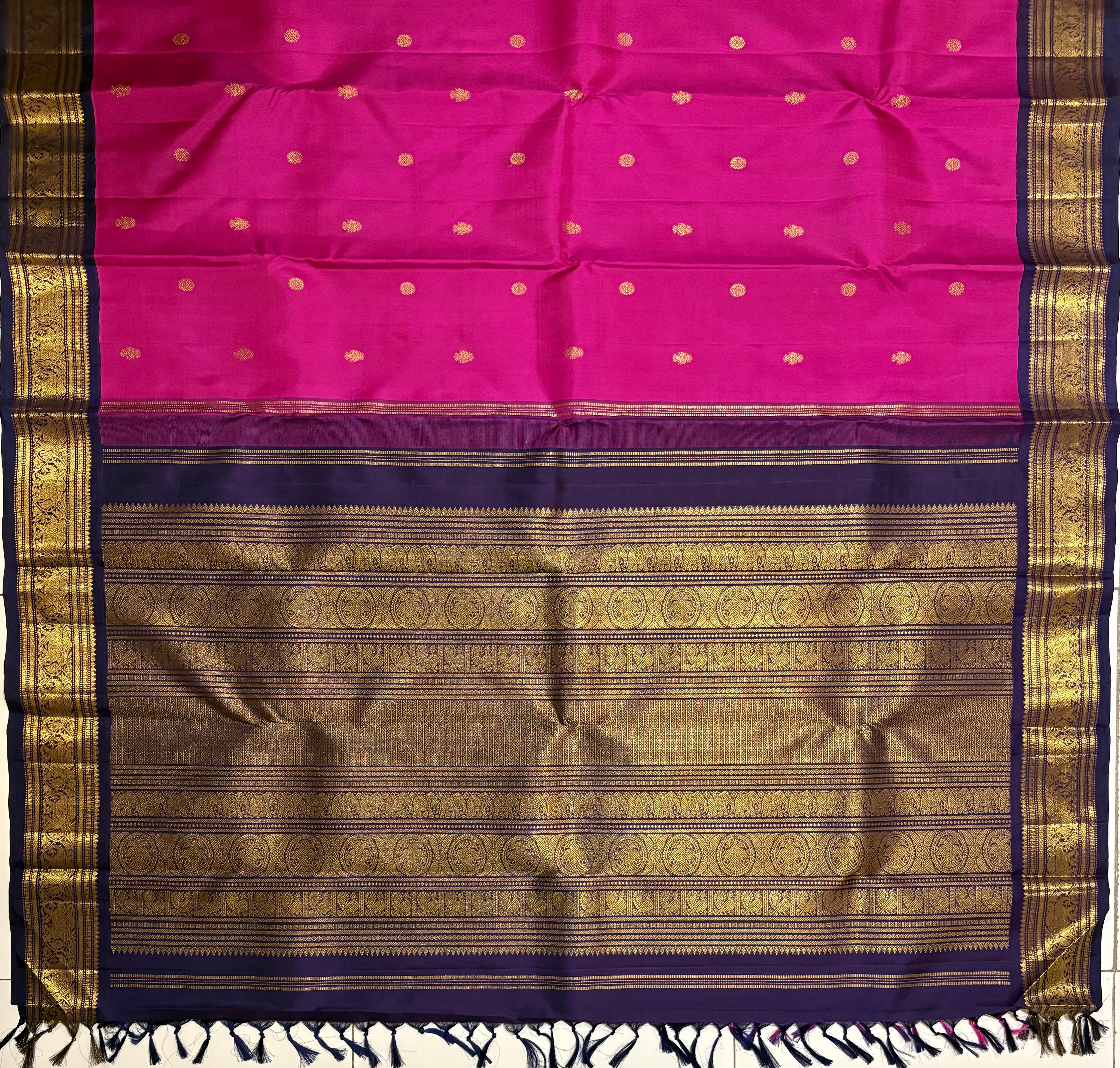 Vintage Pink Korvai Kanjivaram Silk Saree with Navy blue border - RK0568
