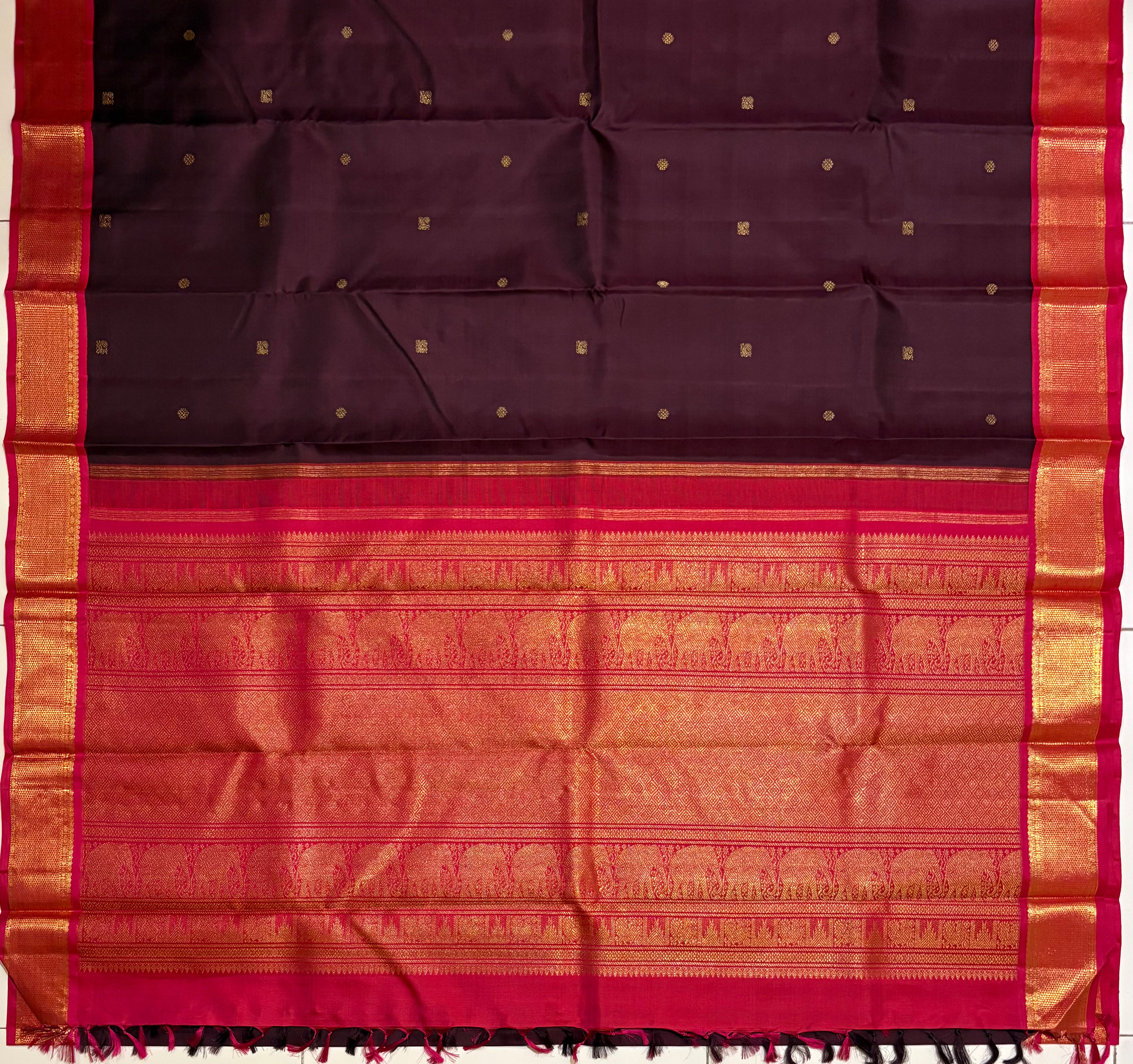 Paaku colour Korvai Kanjivaram Silk Saree with Arakku border - RK0493