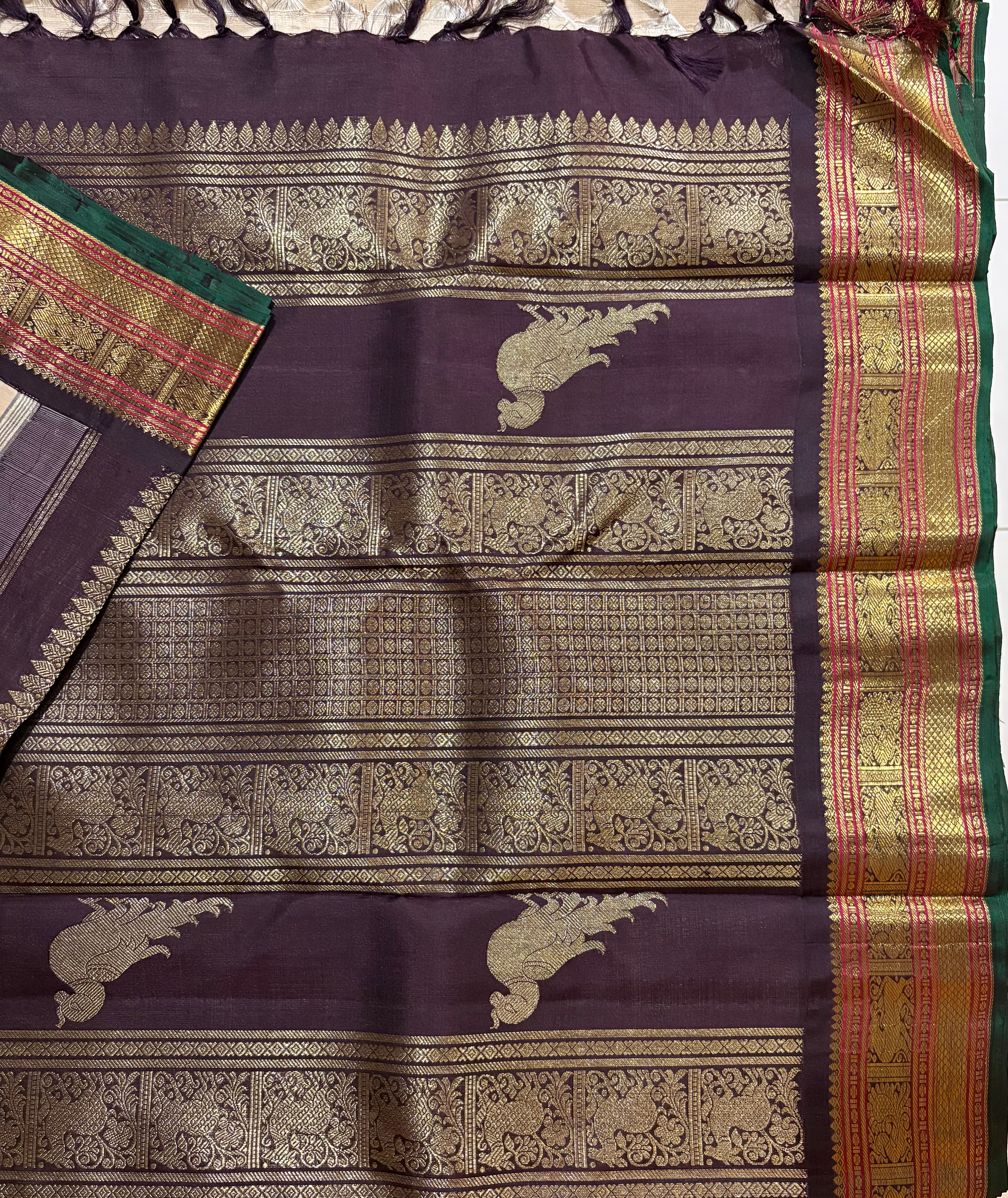 Rich Beige Korvai Kanjivaram Silk Saree with Kanchana border - RK0358