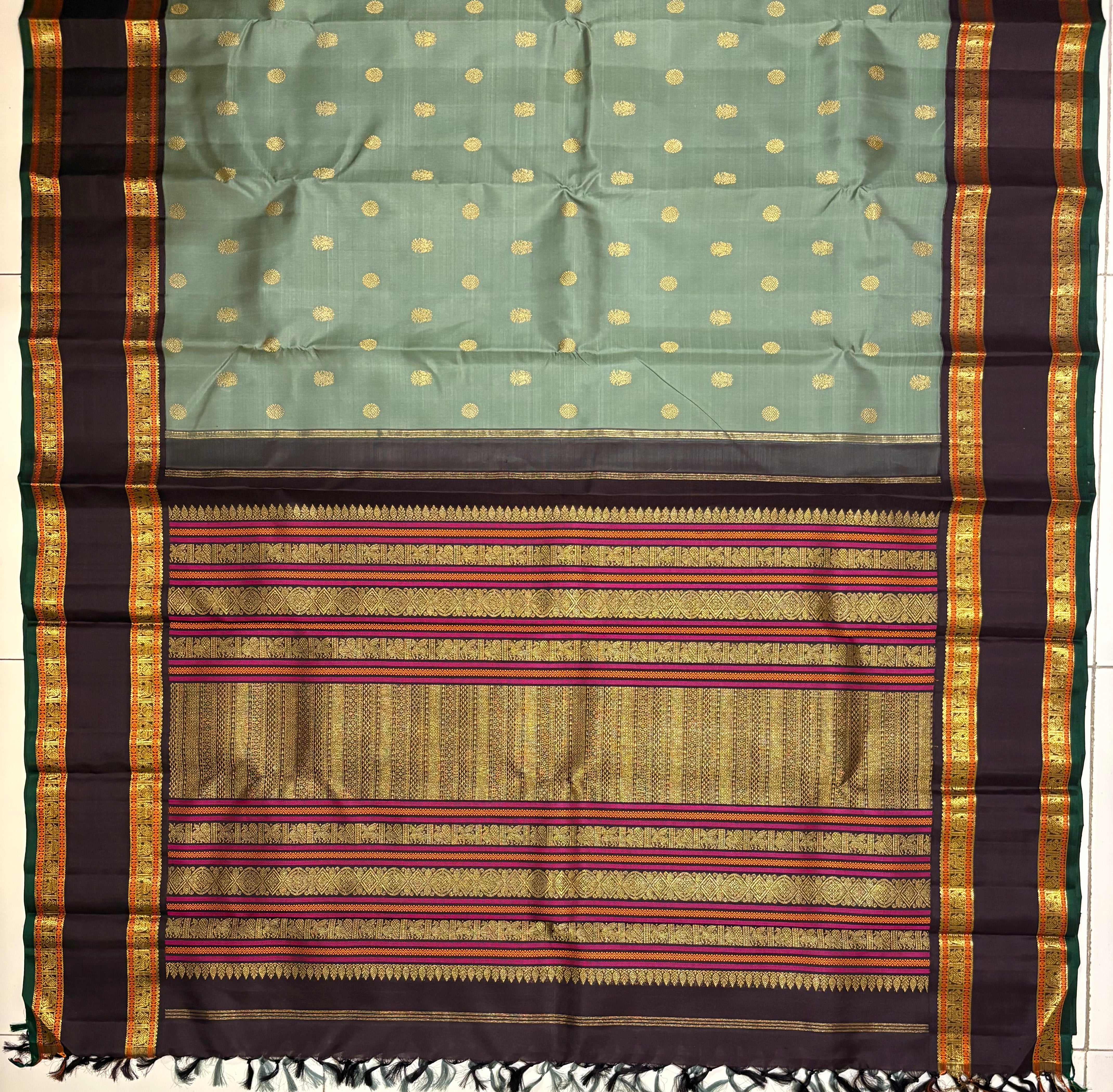 Greyish Elaichi Kanjivaram Silk Saree with Kanchana border - RK0559