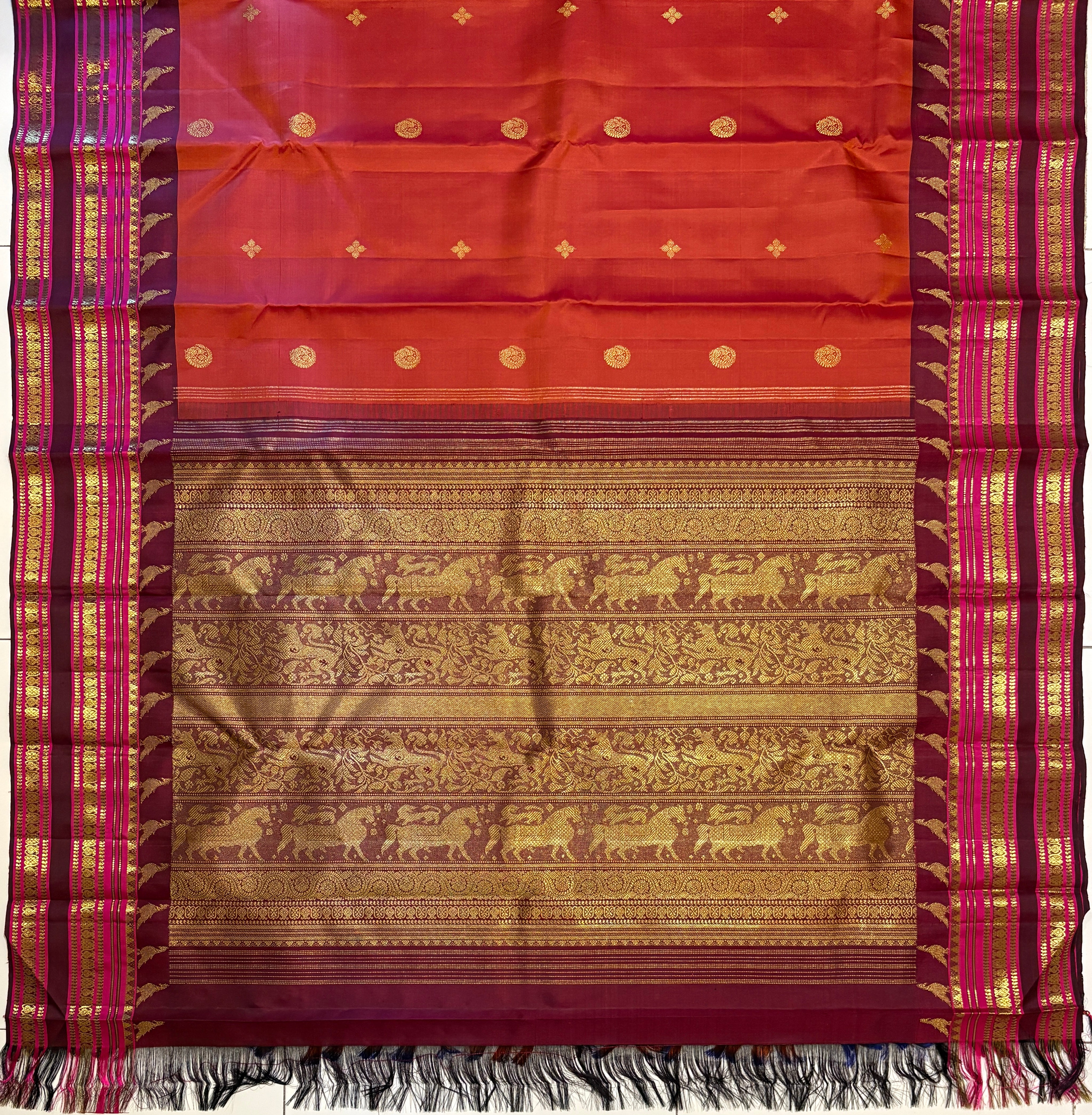 Ravishing Rust Kanjivaram Silk Saree with Maroon border - RK0752