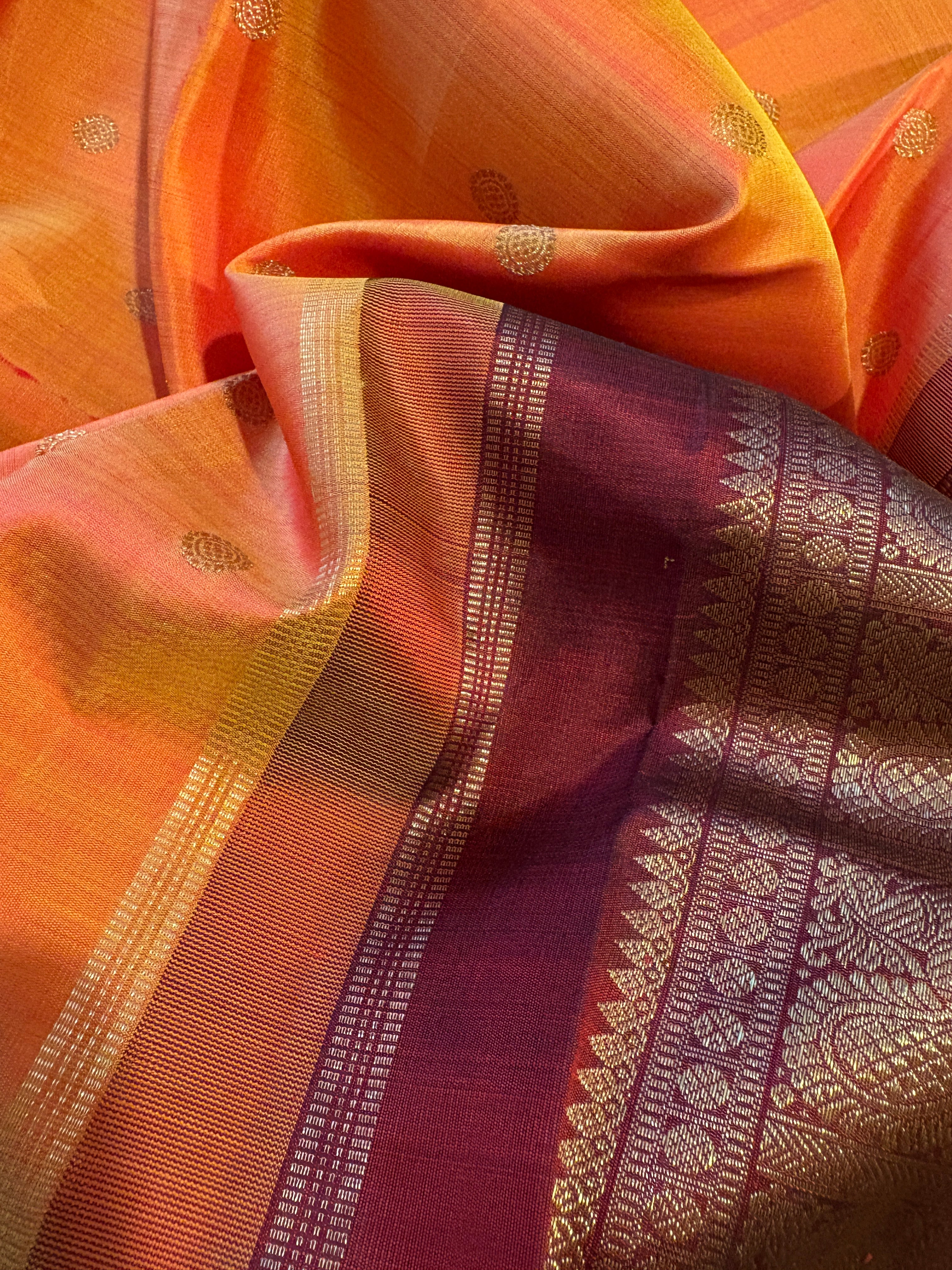 Golden Orange Kanjivaram Silk Saree with Maroon border - RK0136