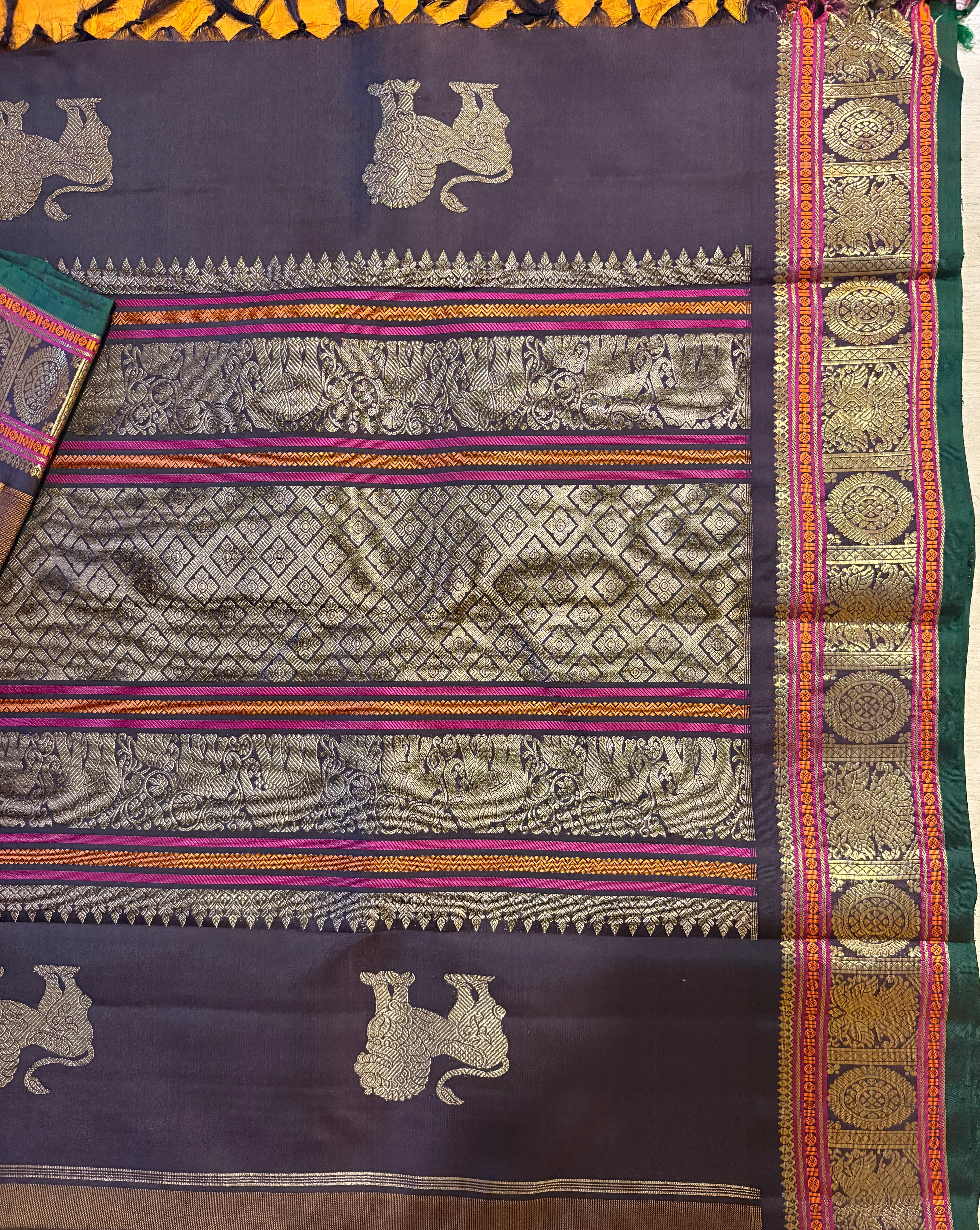 Rich Mustard korvai Kanjivaram Silk Saree with Kanchana border - RK0672