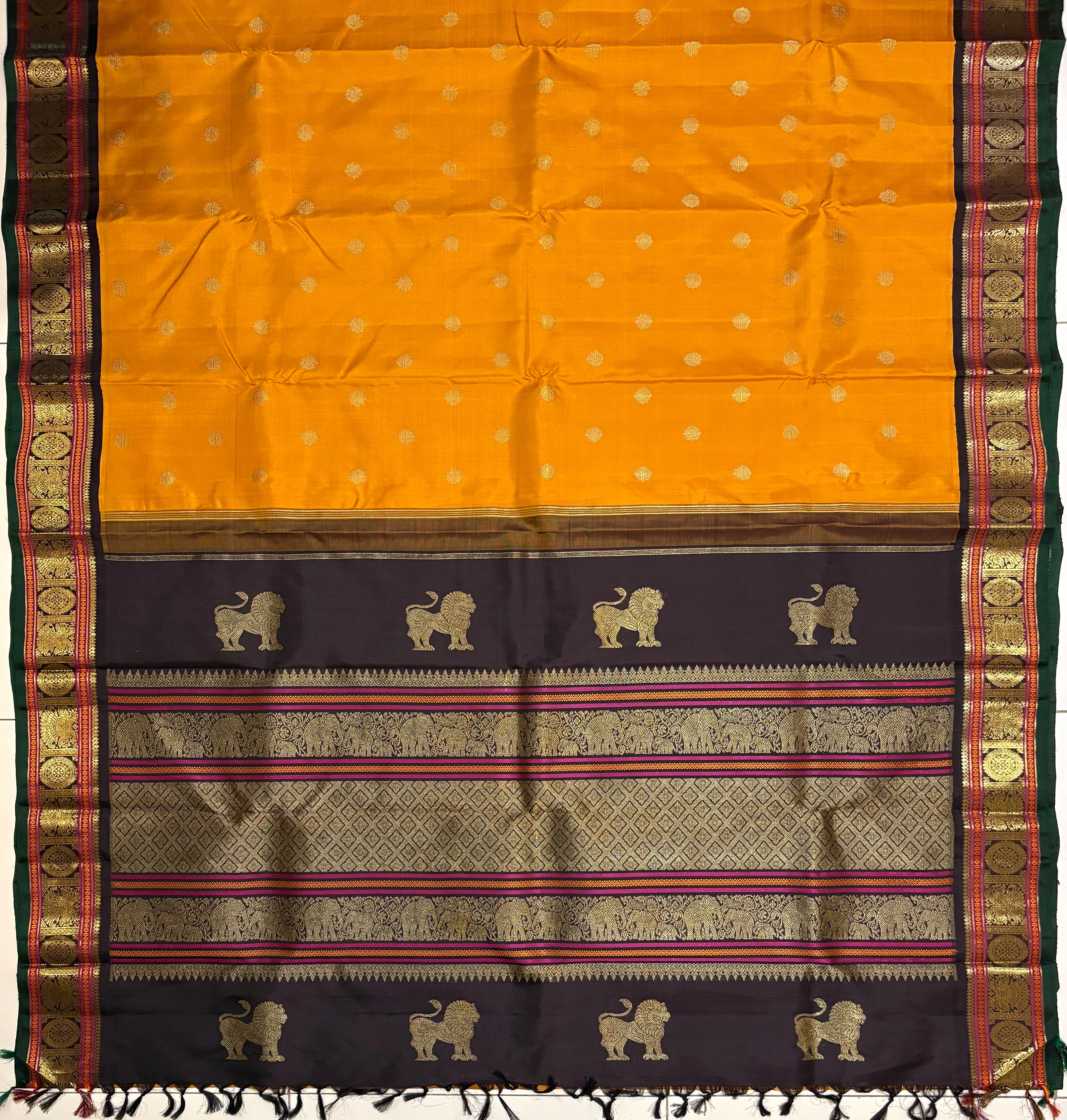 Rich Mustard korvai Kanjivaram Silk Saree with Kanchana border - RK0672