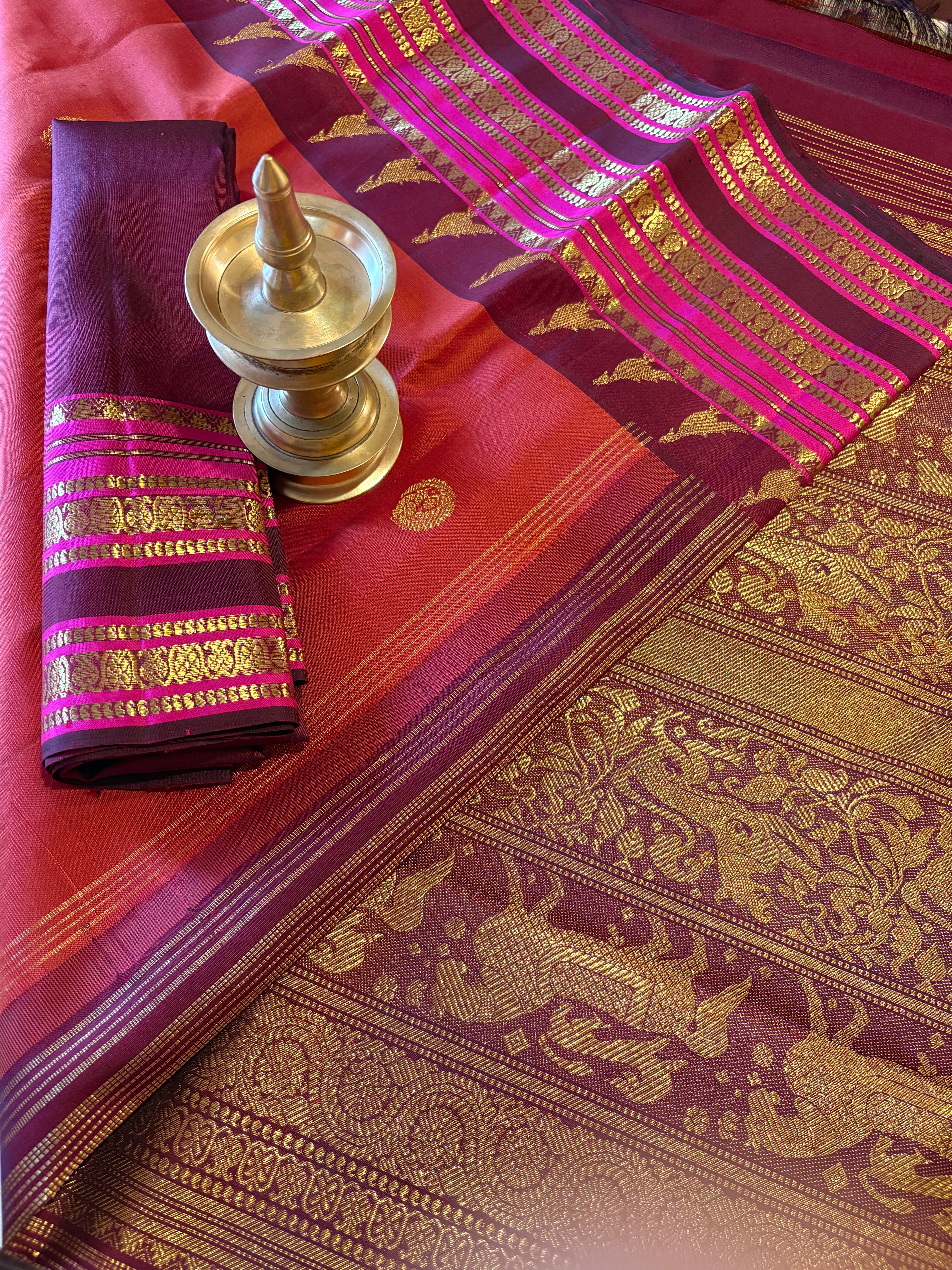 Ravishing Rust Kanjivaram Silk Saree with Maroon border - RK0752