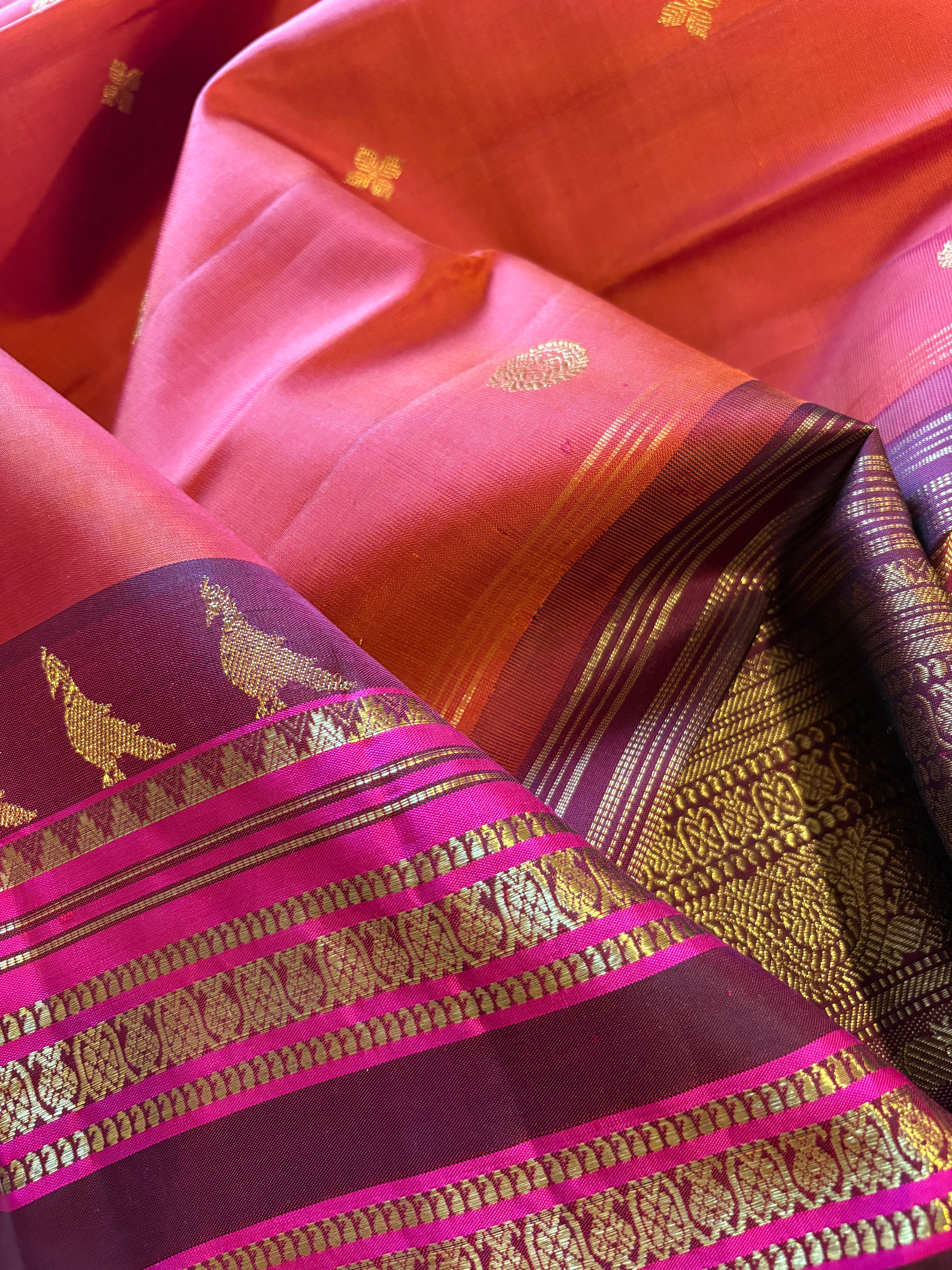 Ravishing Rust Kanjivaram Silk Saree with Maroon border - RK0752