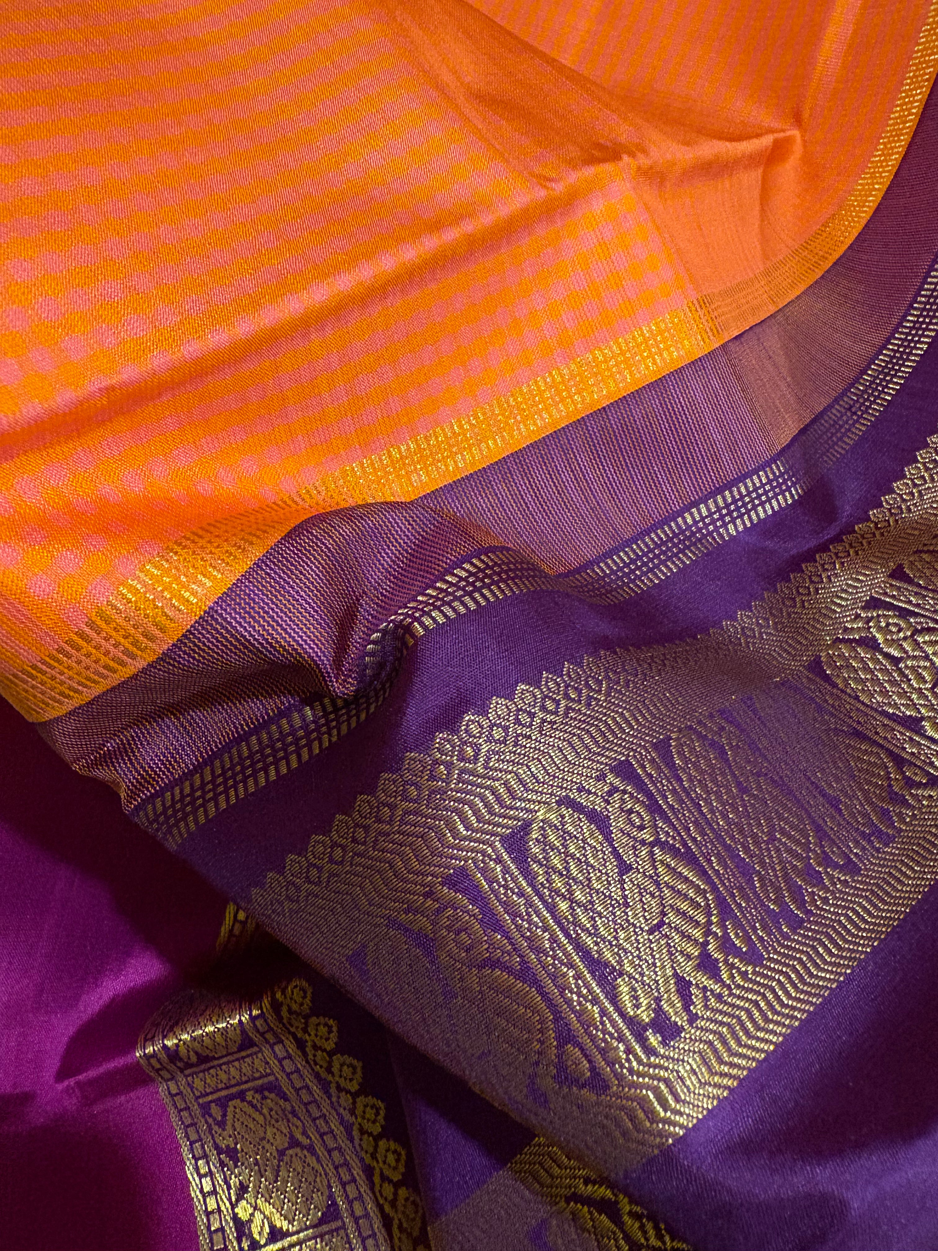 Kanagambaram pattani kattam Korvai Kanjivaram Silk saree with purple border - RK0563
