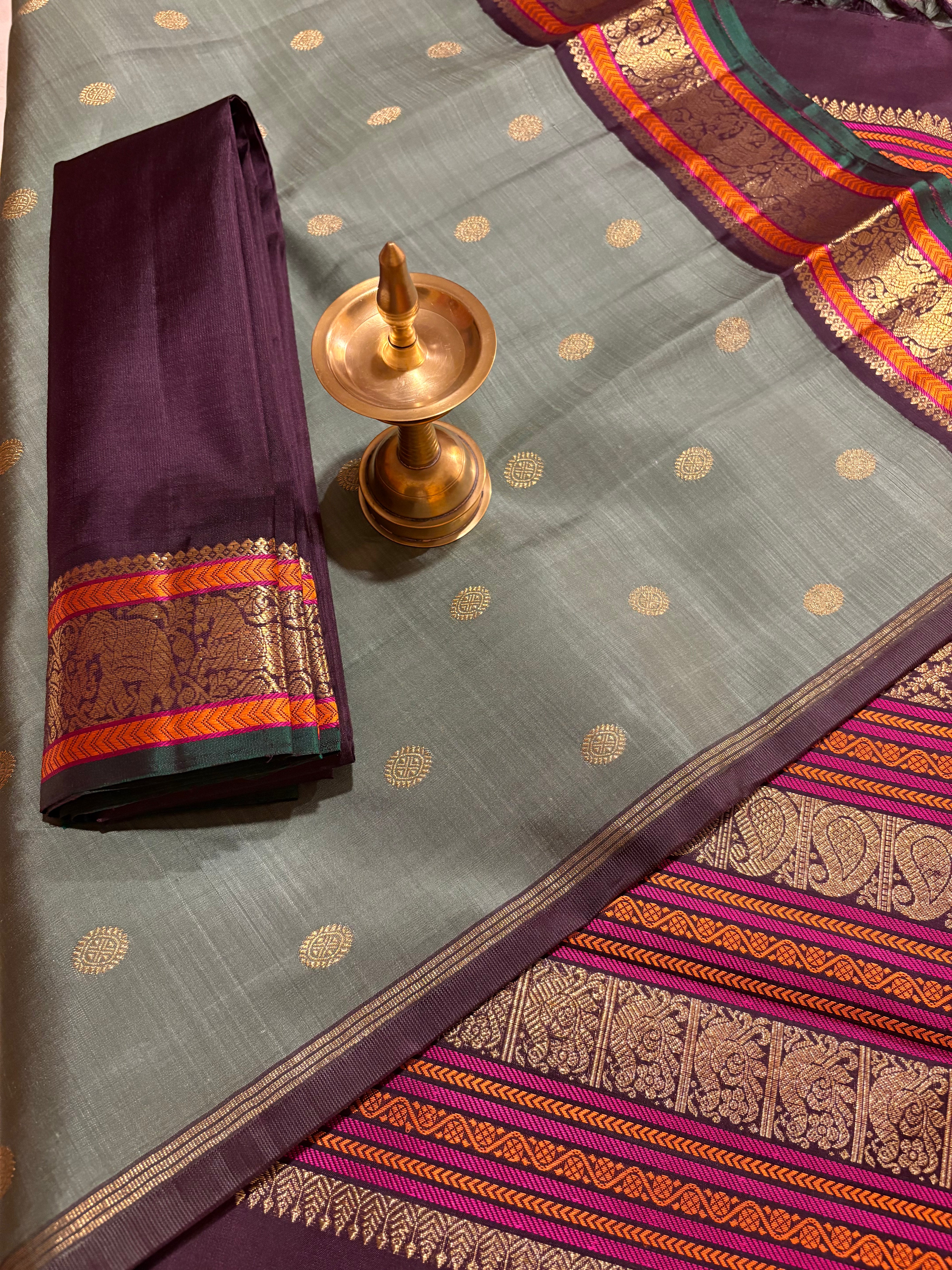 Deep Elaichi Green Korvai Kanjivaram Silk Saree with Kanchana border - RK0560