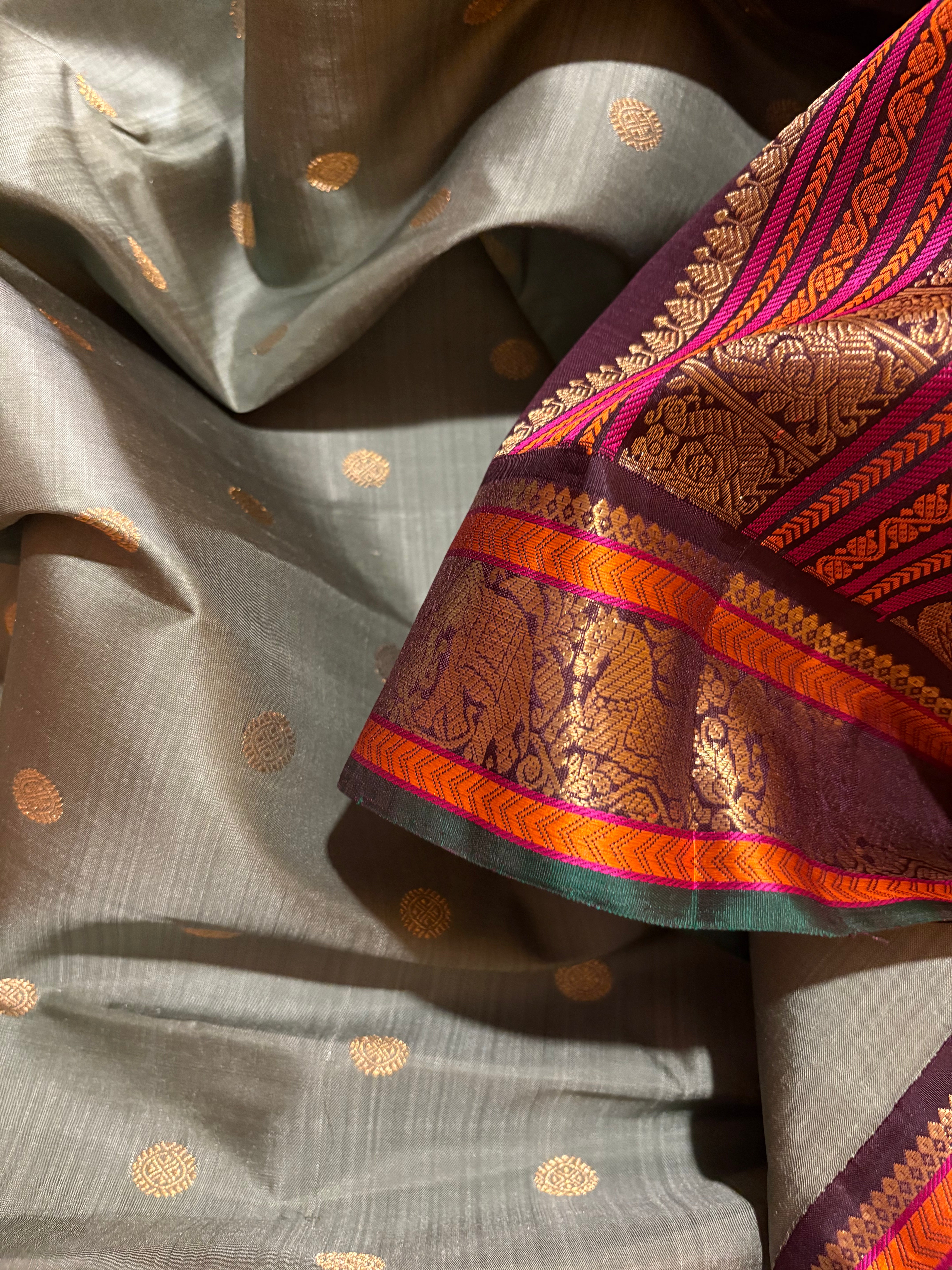 Deep Elaichi Green Korvai Kanjivaram Silk Saree with Kanchana border - RK0560