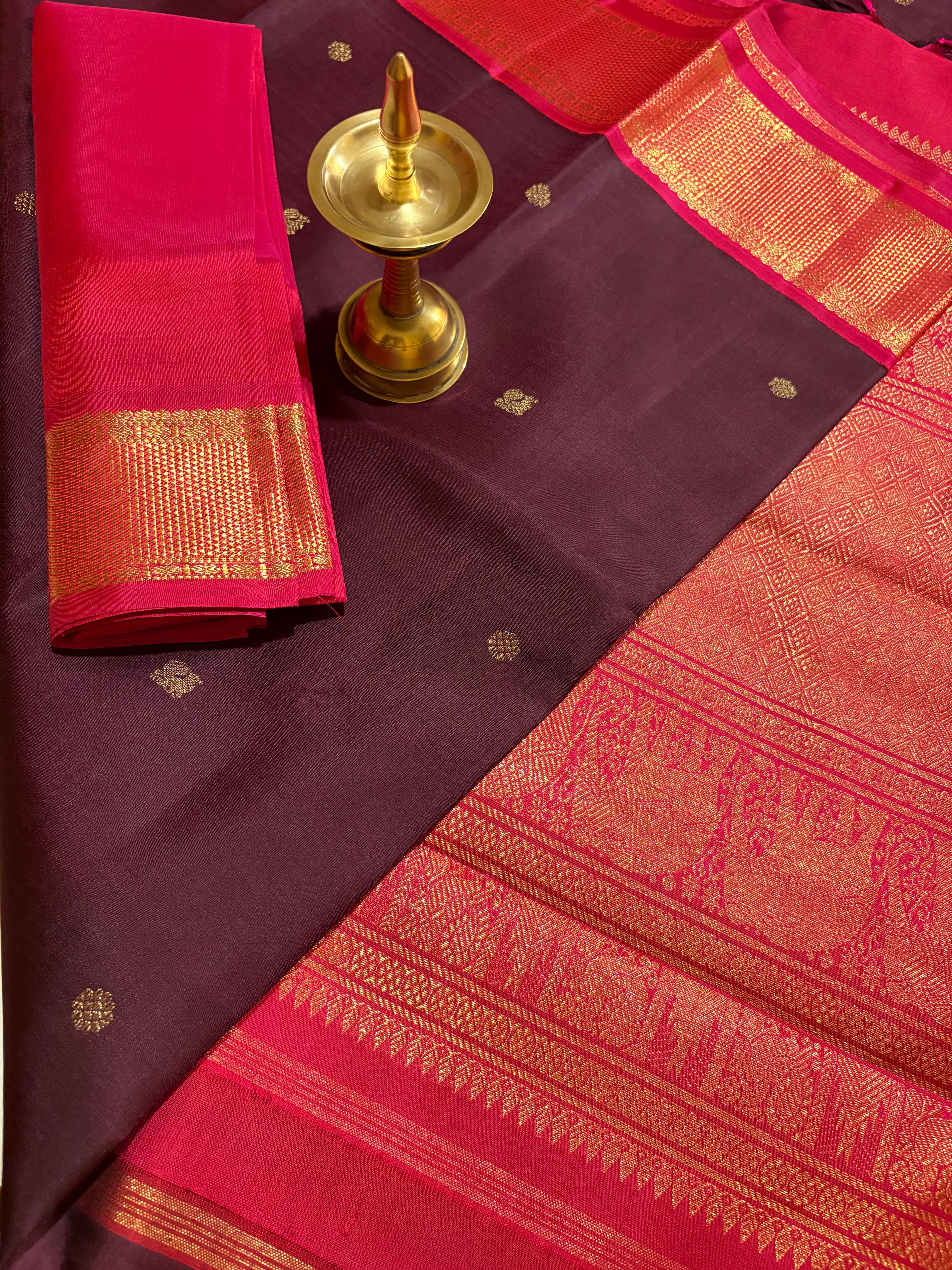 Paaku colour Korvai Kanjivaram Silk Saree with Arakku border - RK0493