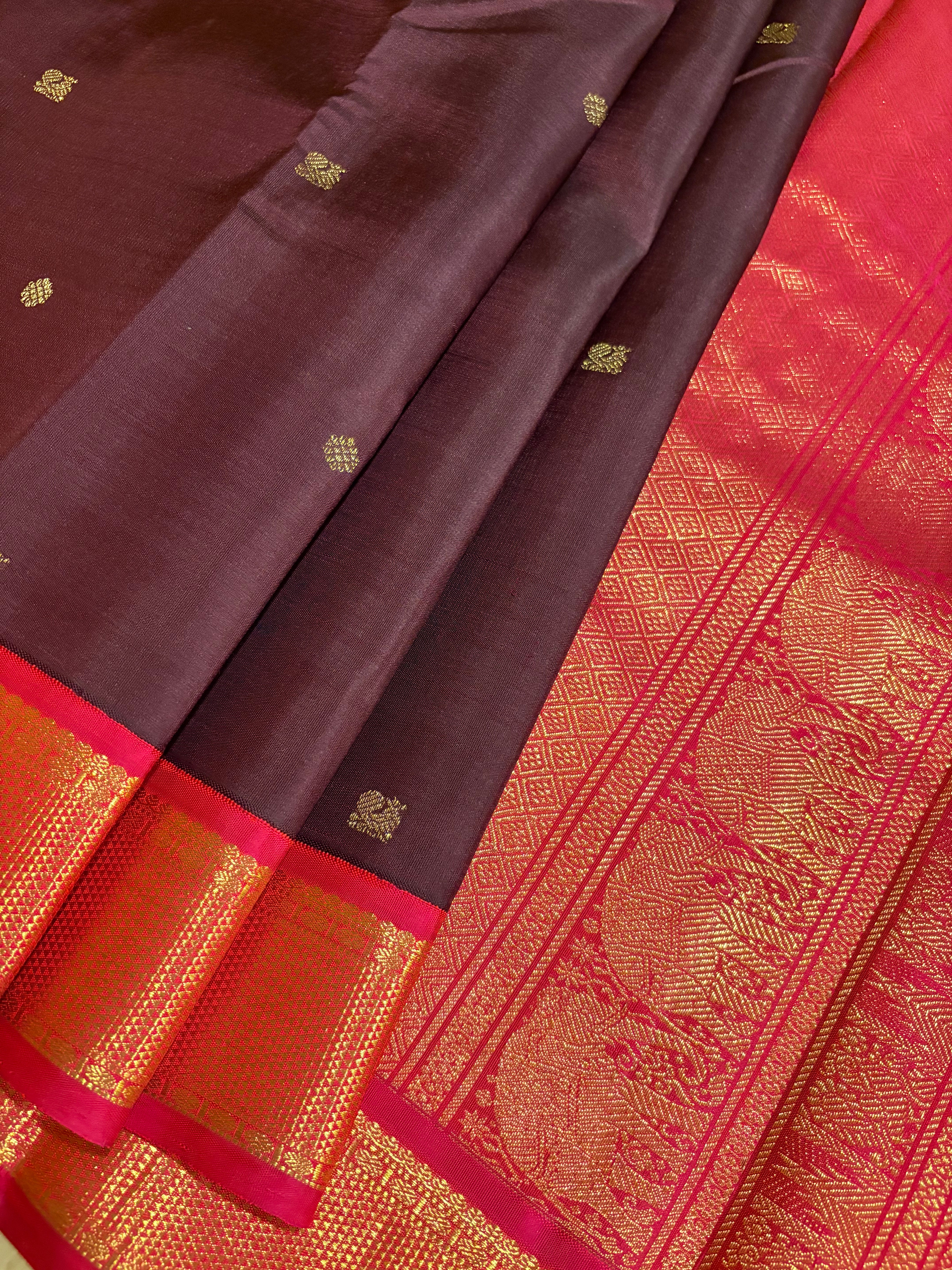 Paaku colour Korvai Kanjivaram Silk Saree with Arakku border - RK0493