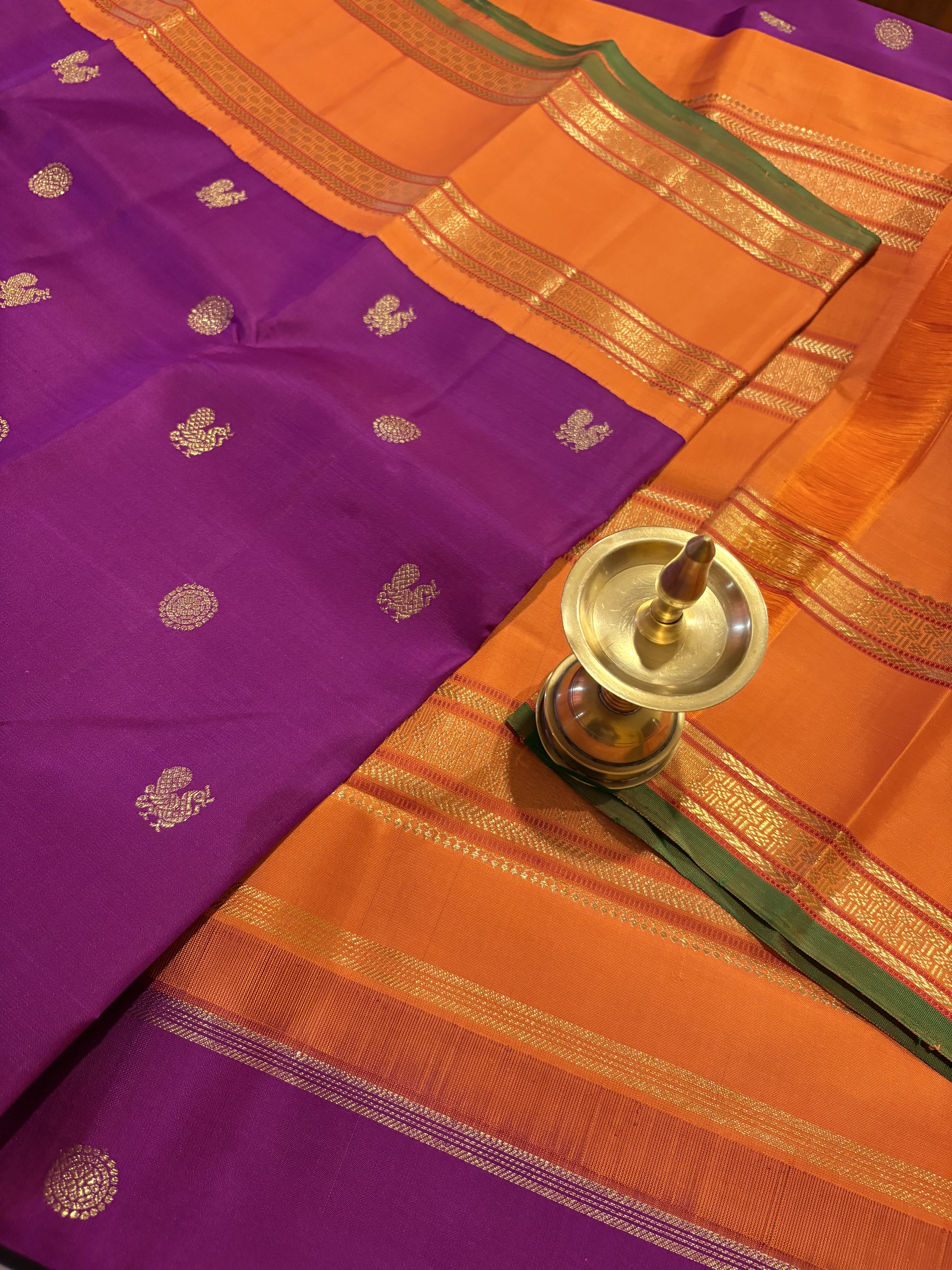 MS Amma Inspired Vadamalli Korvai Kanjivaram Silk Saree with Orange Retta Pett - RK0353
