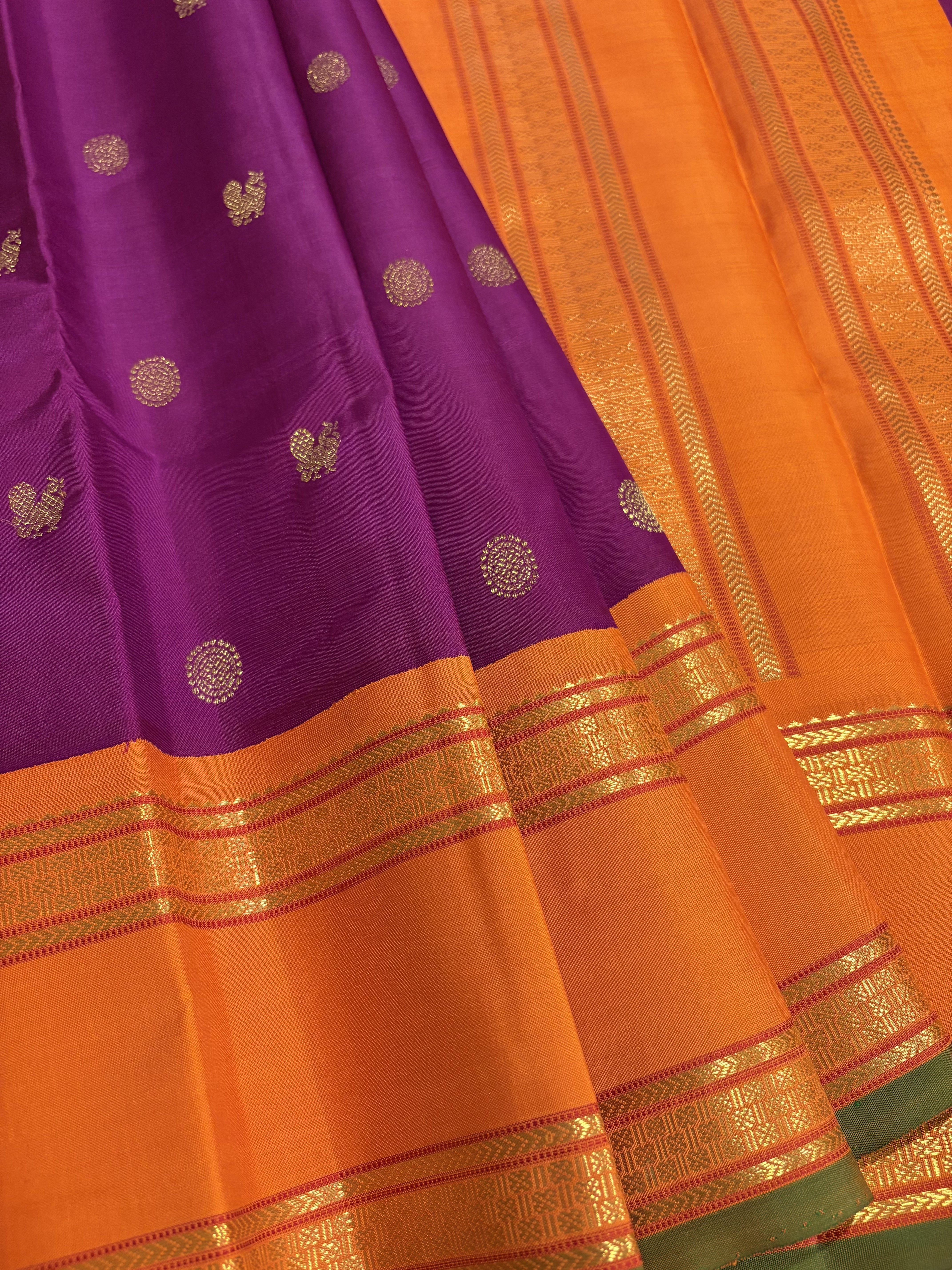 MS Amma Inspired Vadamalli Korvai Kanjivaram Silk Saree with Orange Retta Pett - RK0353
