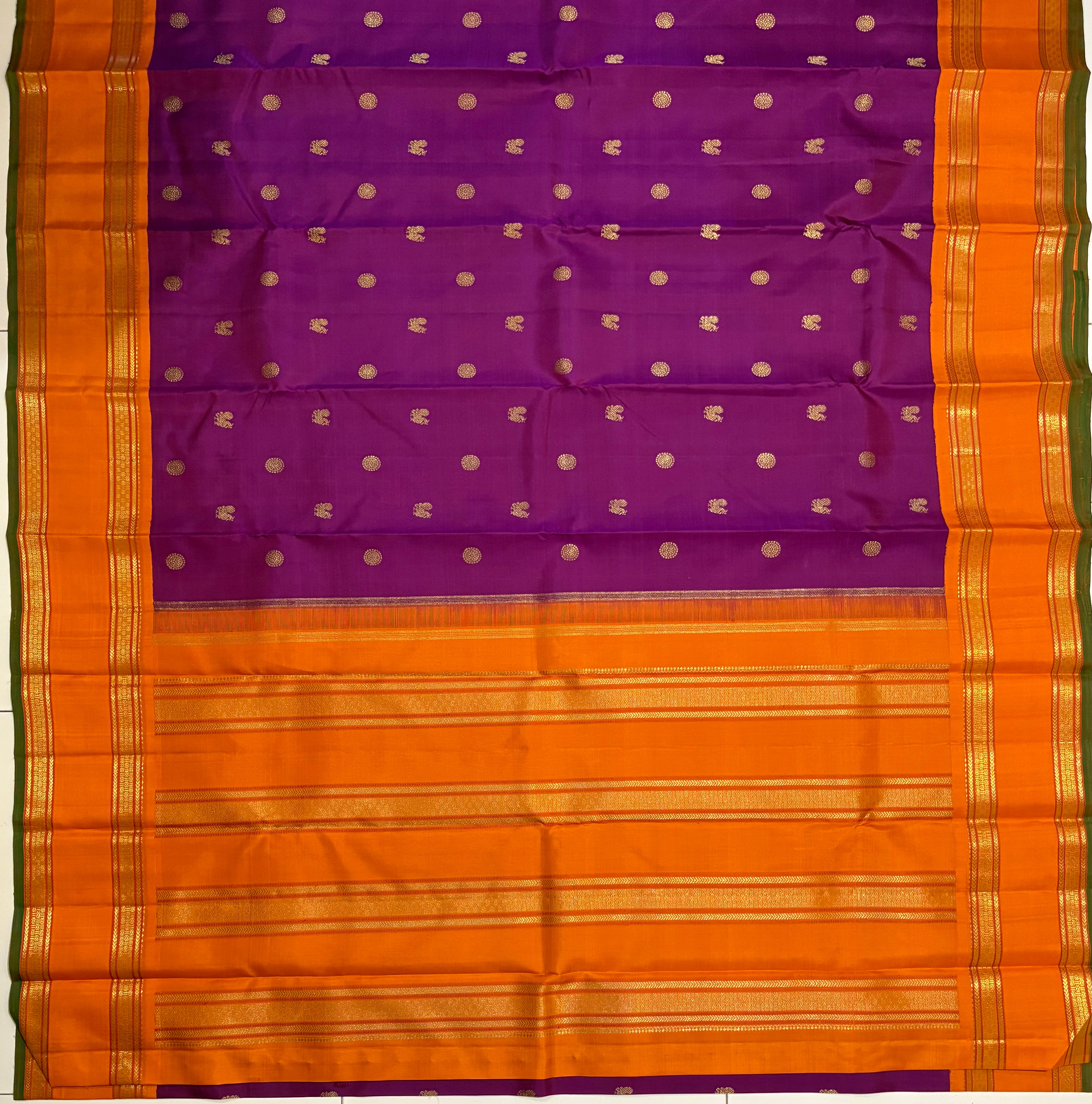 MS Amma Inspired Vadamalli Korvai Kanjivaram Silk Saree with Orange Retta Pett - RK0353