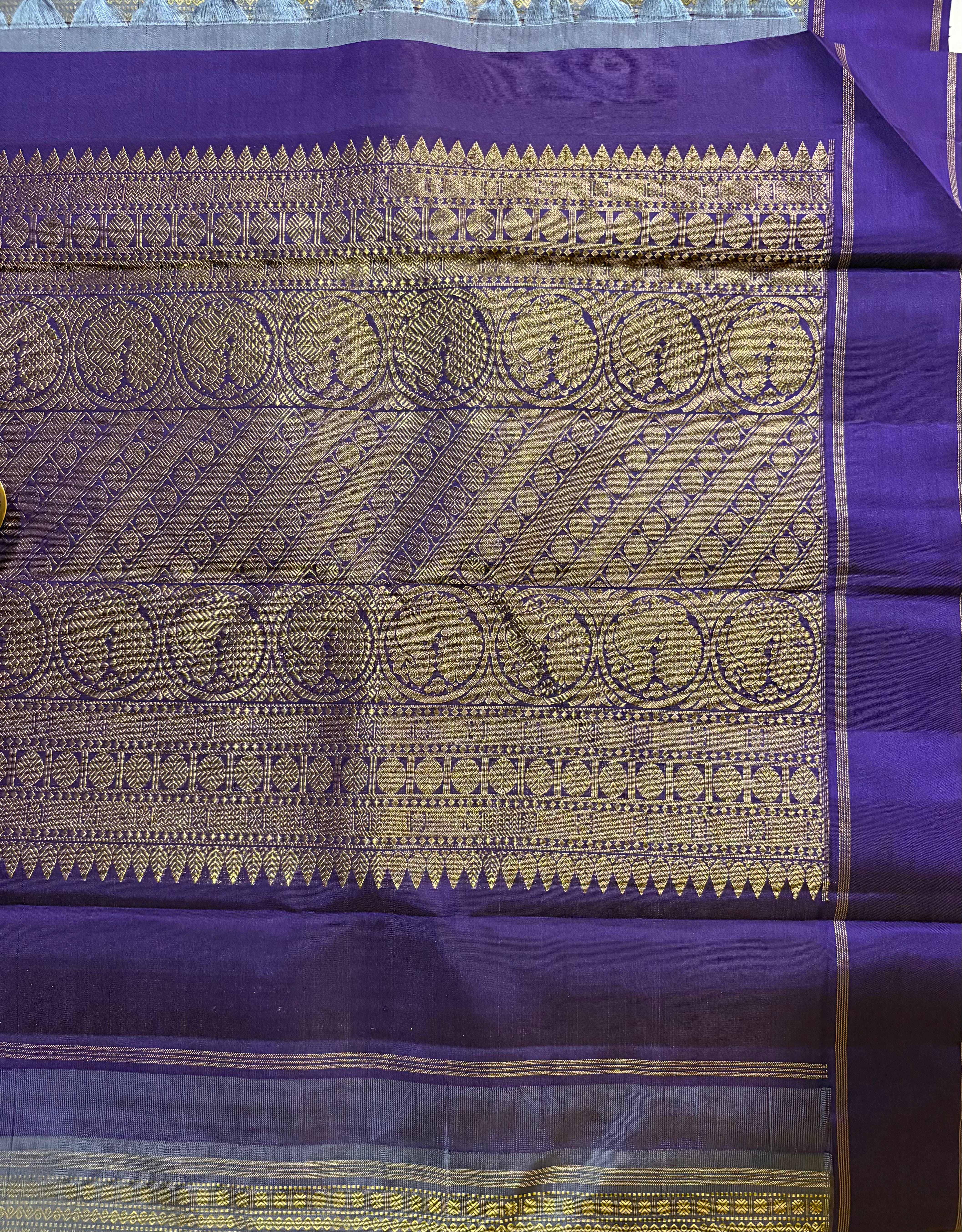 Light Lavender Jacquard thread work Handloom Kanjivaram silk saree with Purple border - RK0165