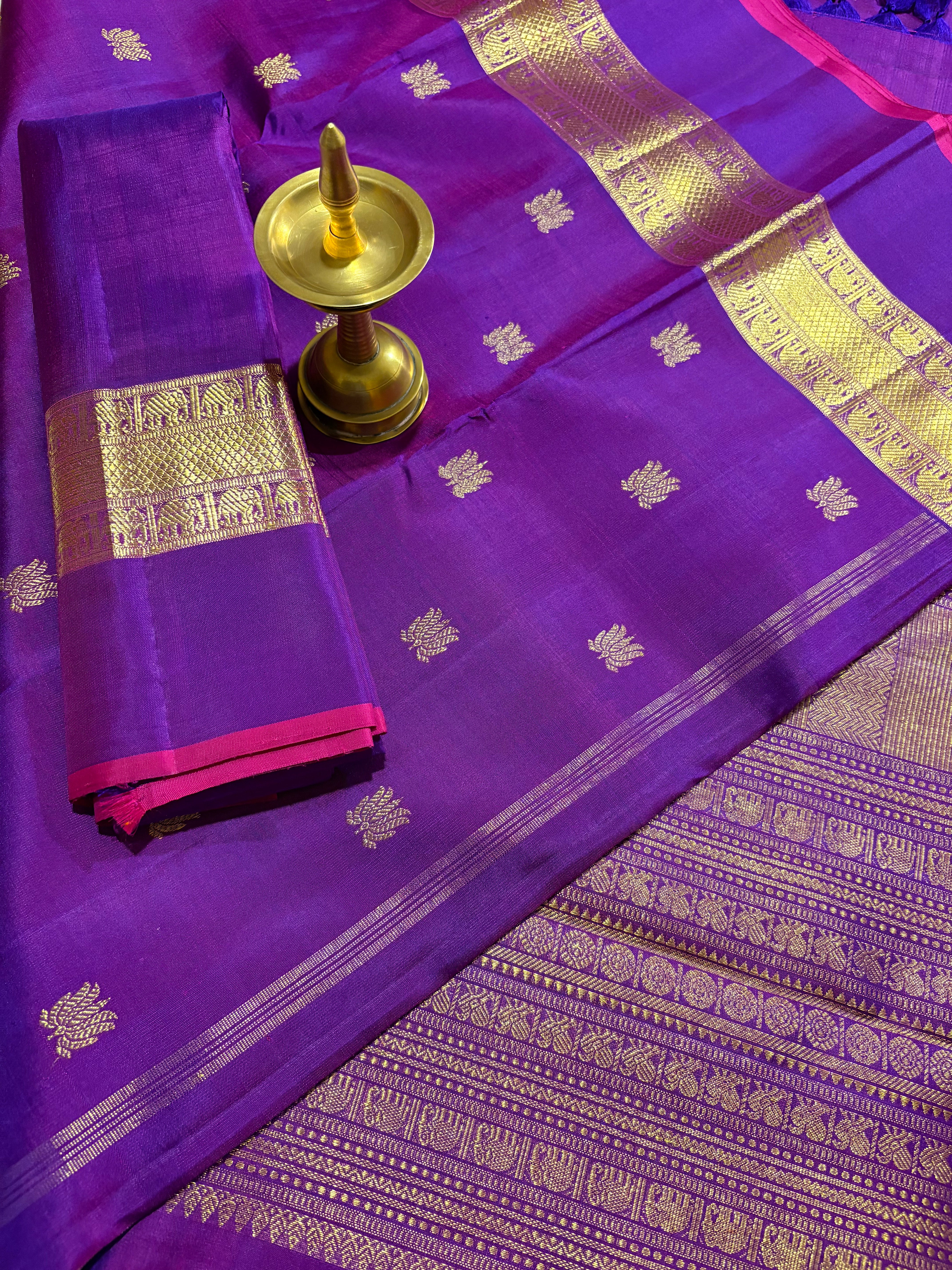 Royal Violet monotone Handloom Kanjivaram Silk Saree with Skirt border - RK0417
