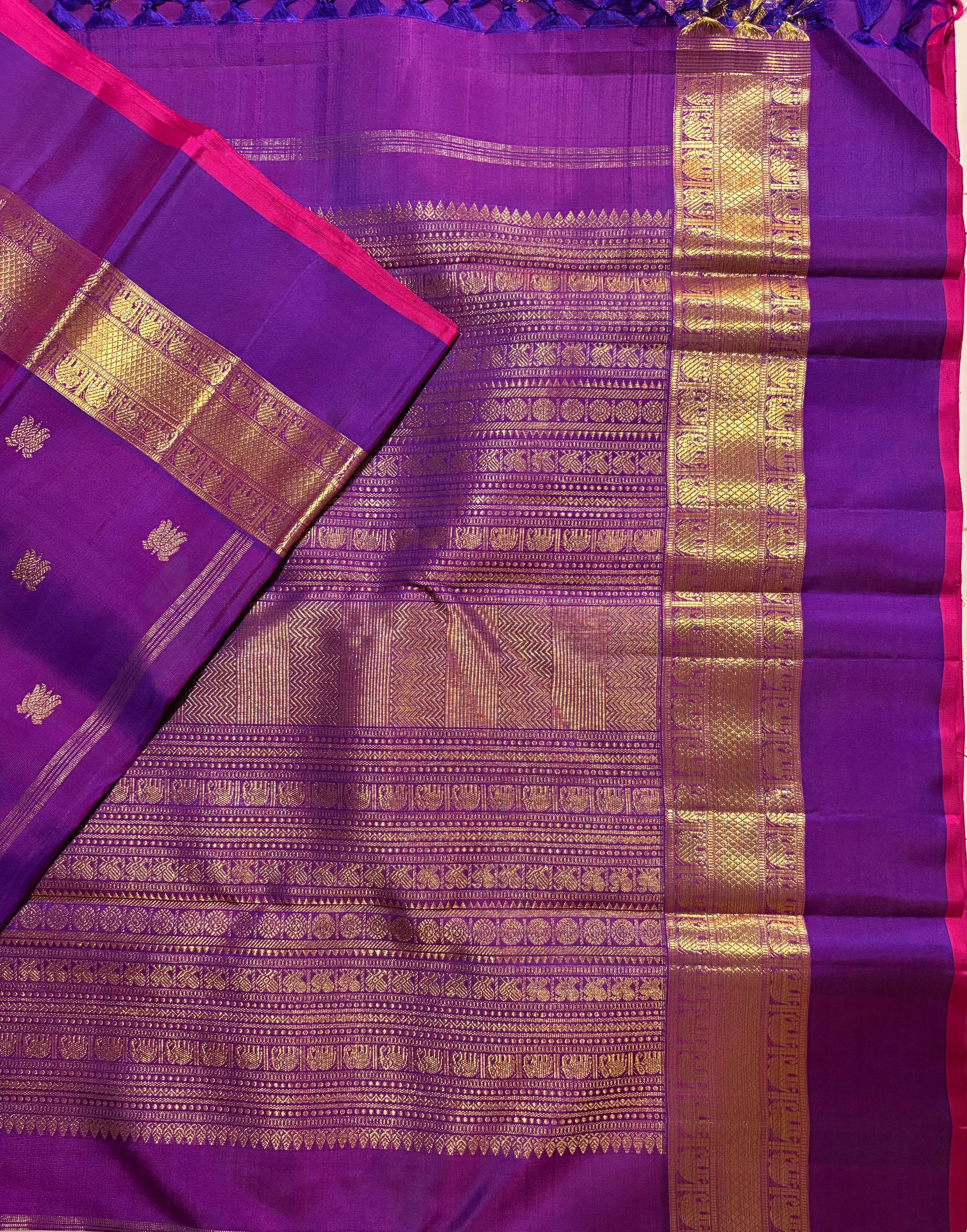 Royal Violet monotone Handloom Kanjivaram Silk Saree with Skirt border - RK0417