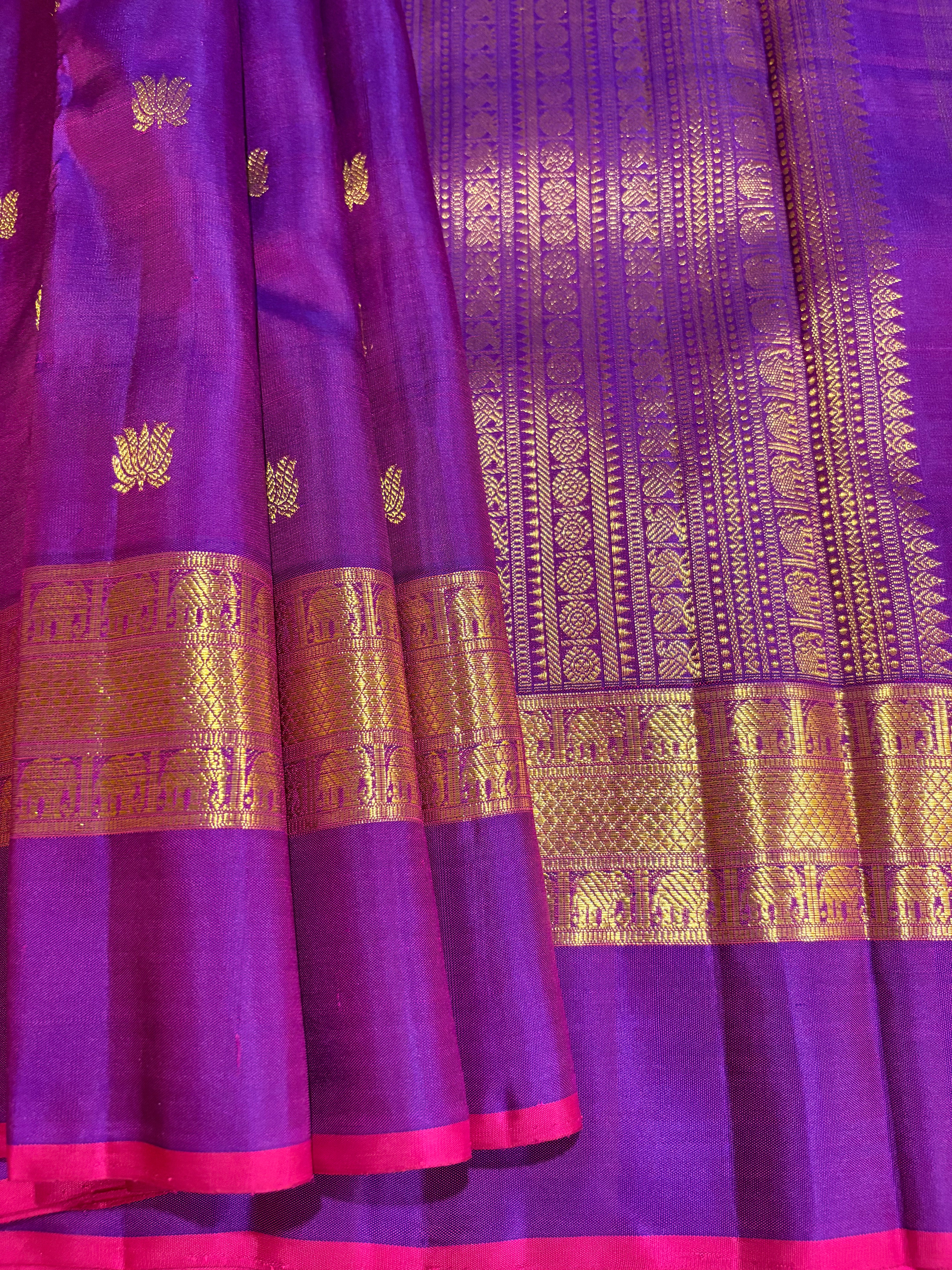 Royal Violet monotone Handloom Kanjivaram Silk Saree with Skirt border - RK0417