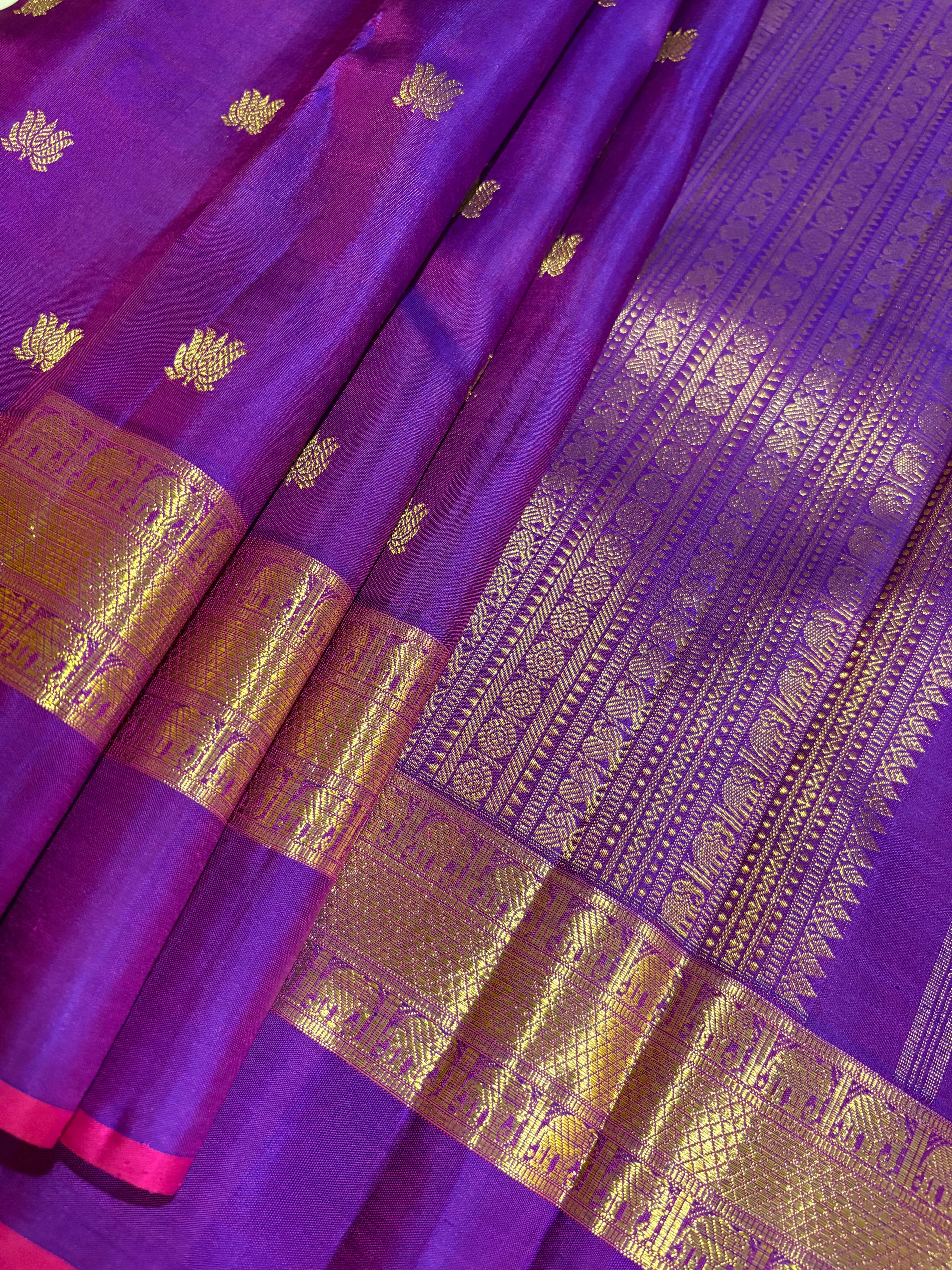 Royal Violet monotone Handloom Kanjivaram Silk Saree with Skirt border - RK0417
