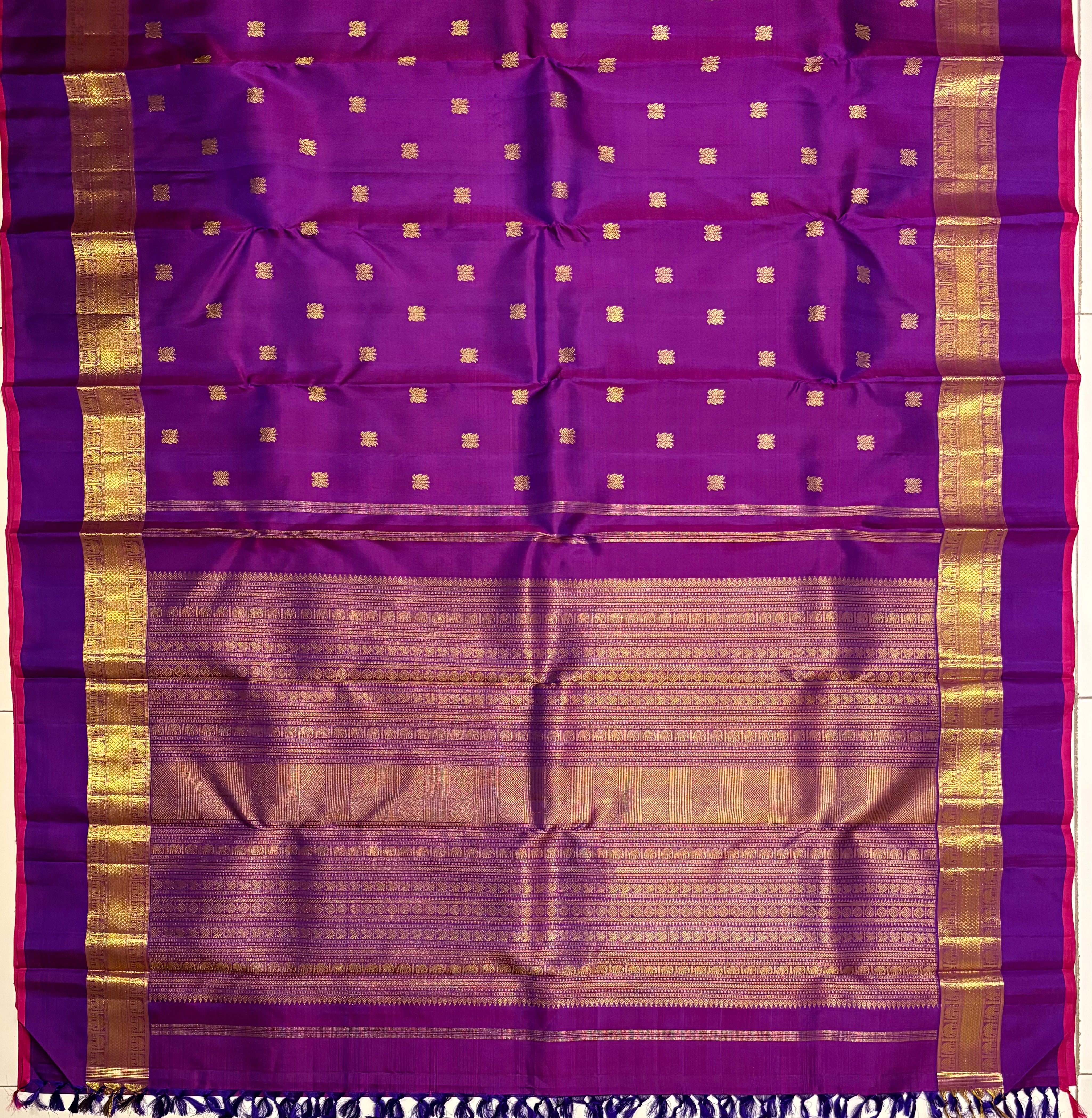 Royal Violet monotone Handloom Kanjivaram Silk Saree with Skirt border - RK0417