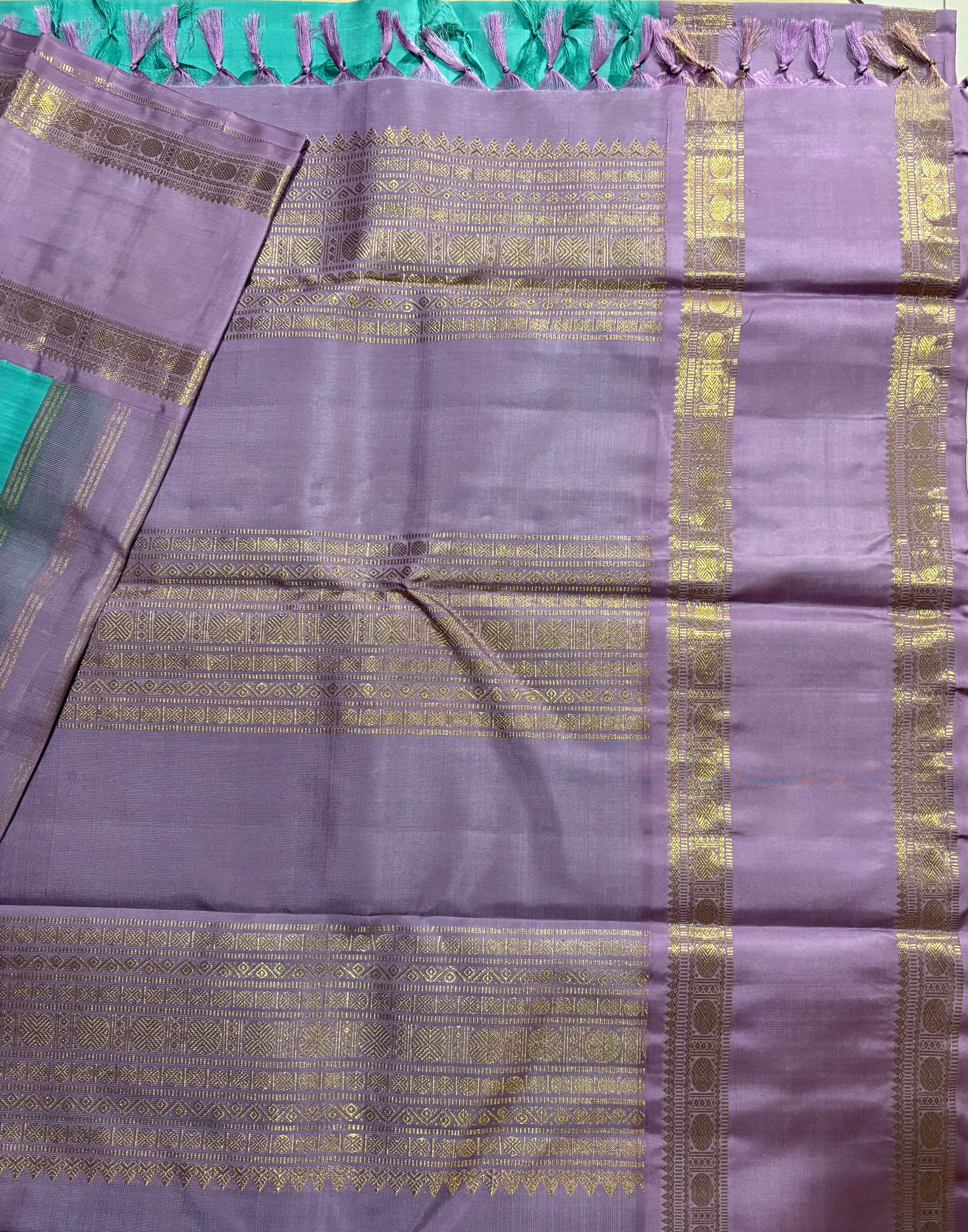 Light Peach Korvai Handloom Kanjivaram Silk Saree with light Mauve border - RK0470