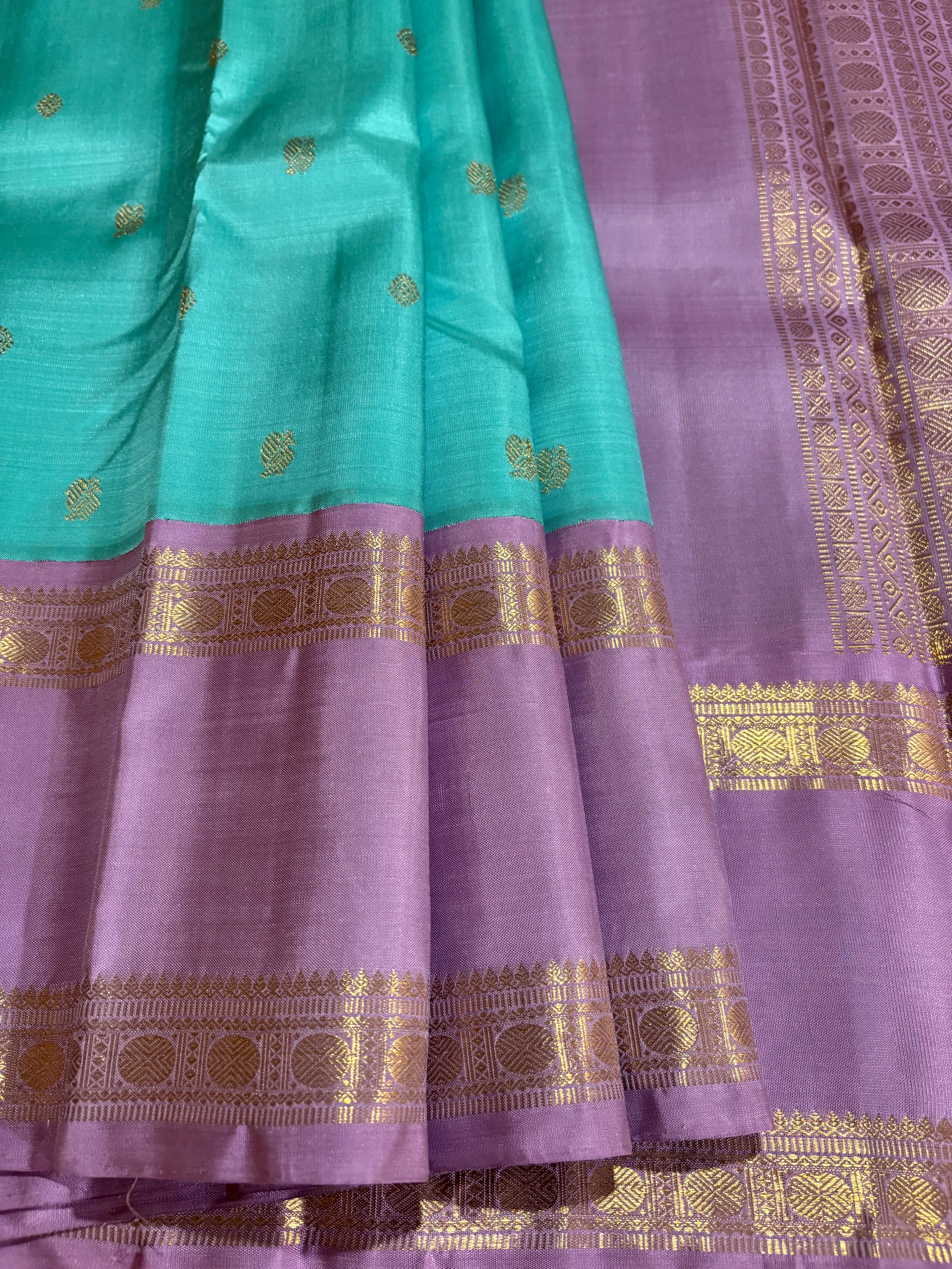 Light Peach Korvai Handloom Kanjivaram Silk Saree with light Mauve border - RK0470