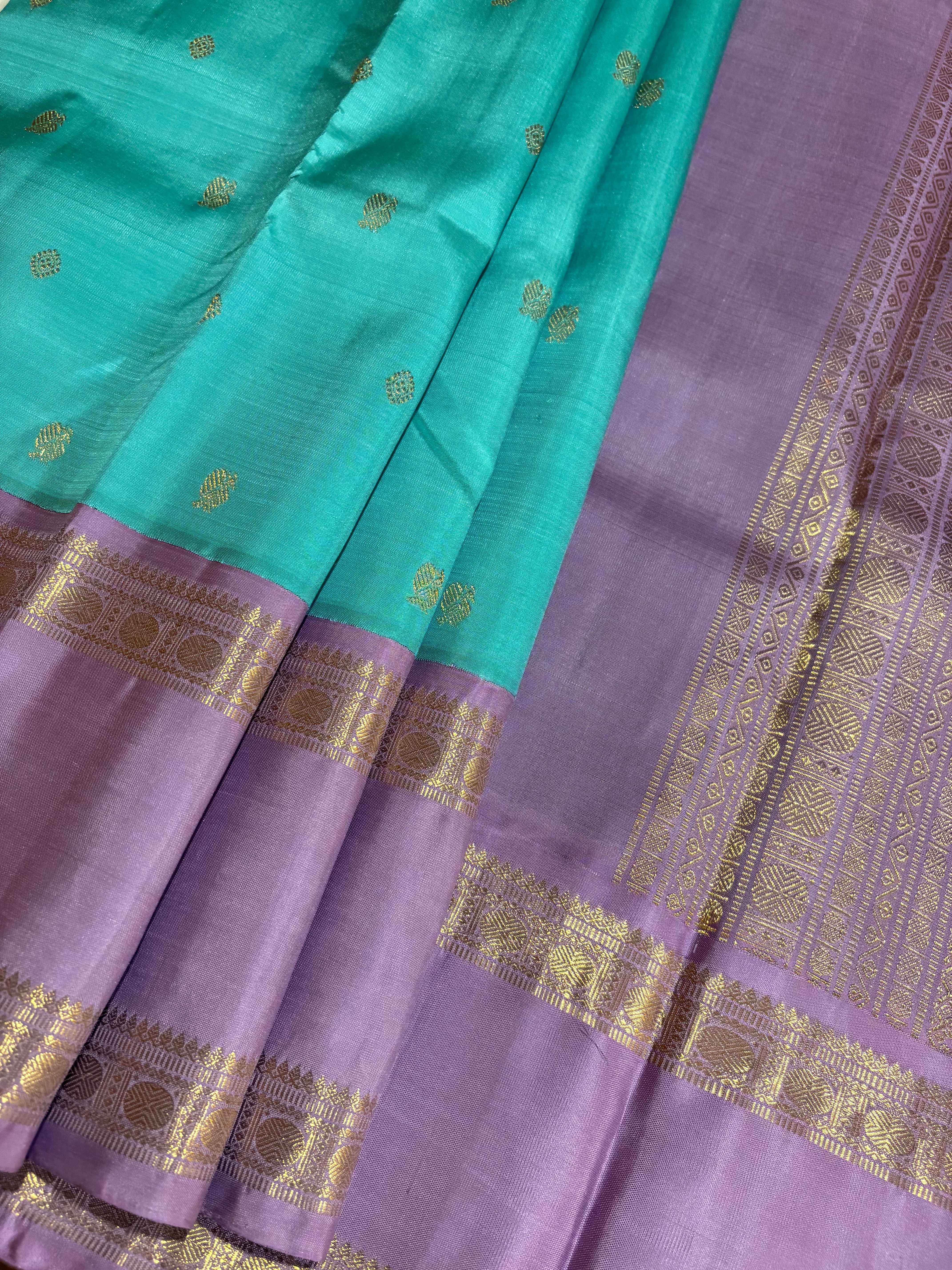 Light Peach Korvai Handloom Kanjivaram Silk Saree with light Mauve border - RK0470