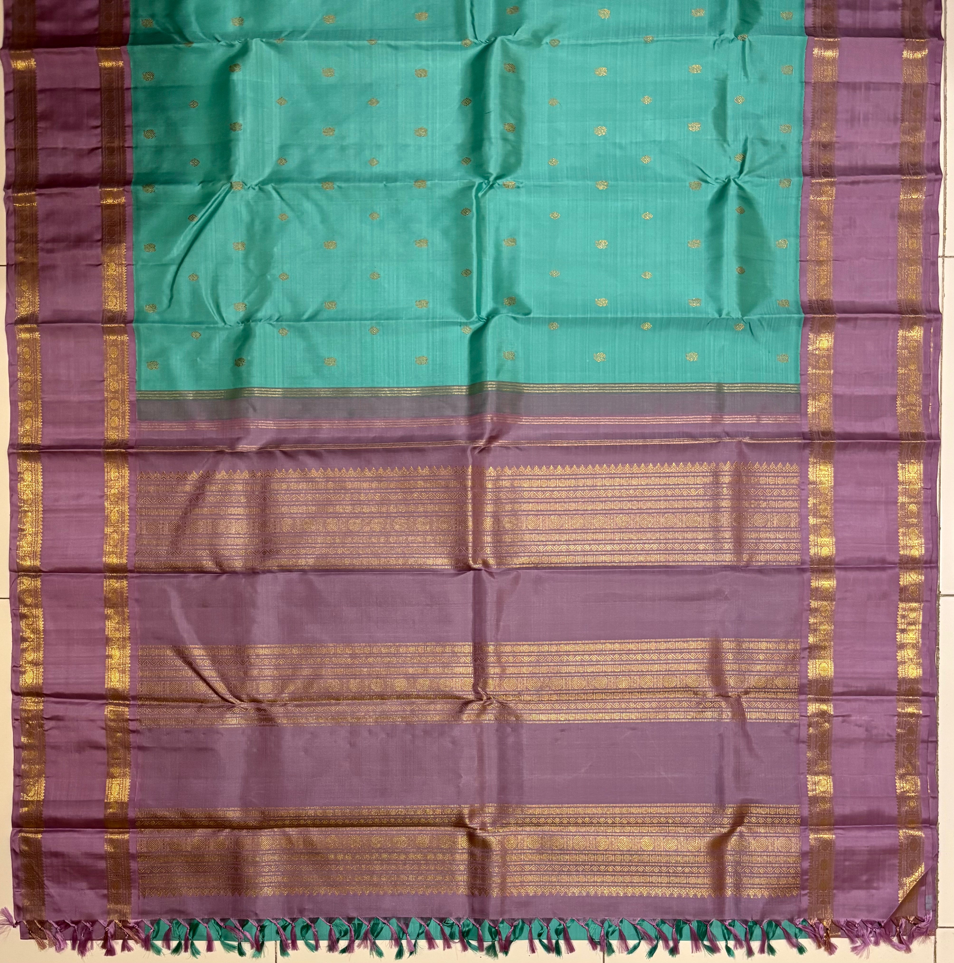 Light Peach Korvai Handloom Kanjivaram Silk Saree with light Mauve border - RK0470