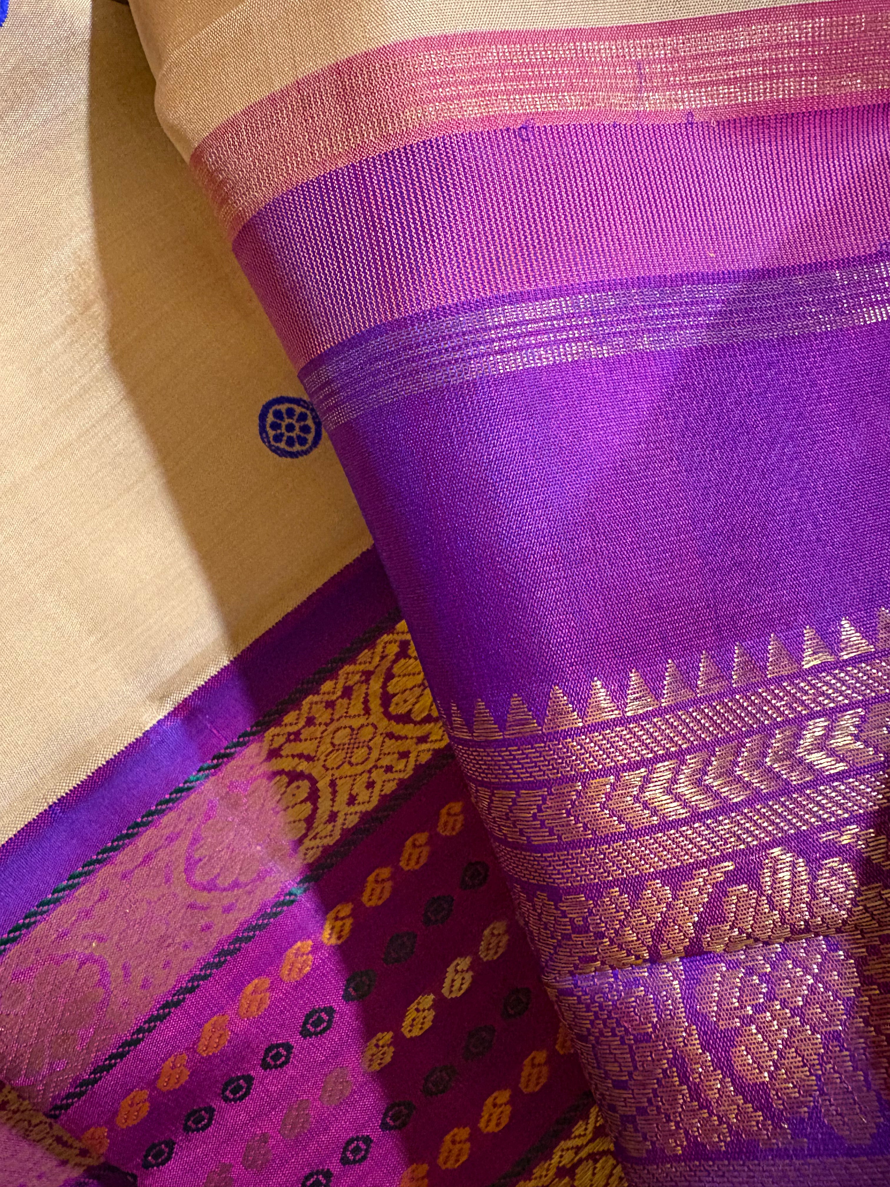 Gothumai Korvai Handloom Kanjivaram Silk Saree with Purple border - RK0311