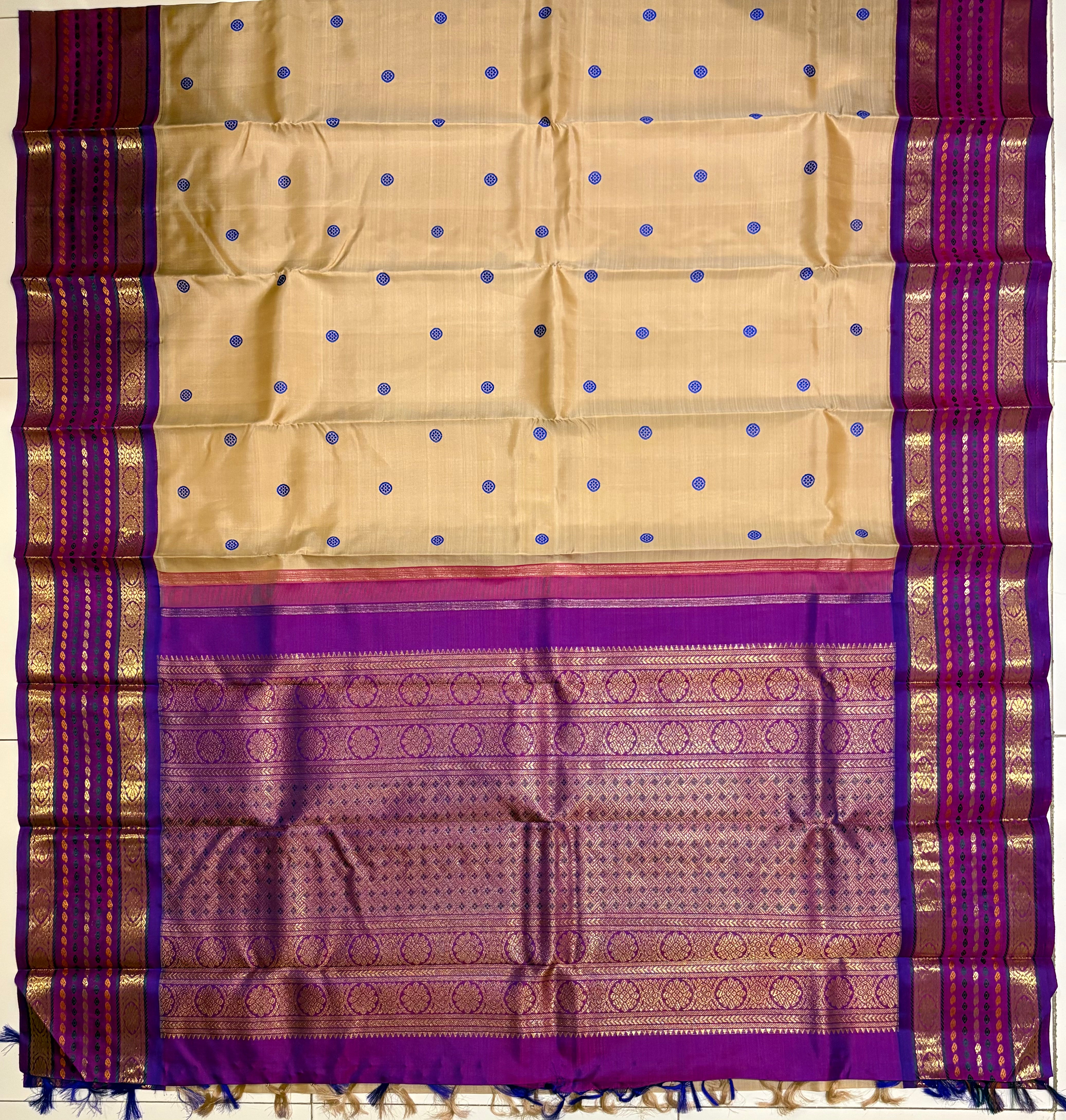 Gothumai Korvai Handloom Kanjivaram Silk Saree with Purple border - RK0311