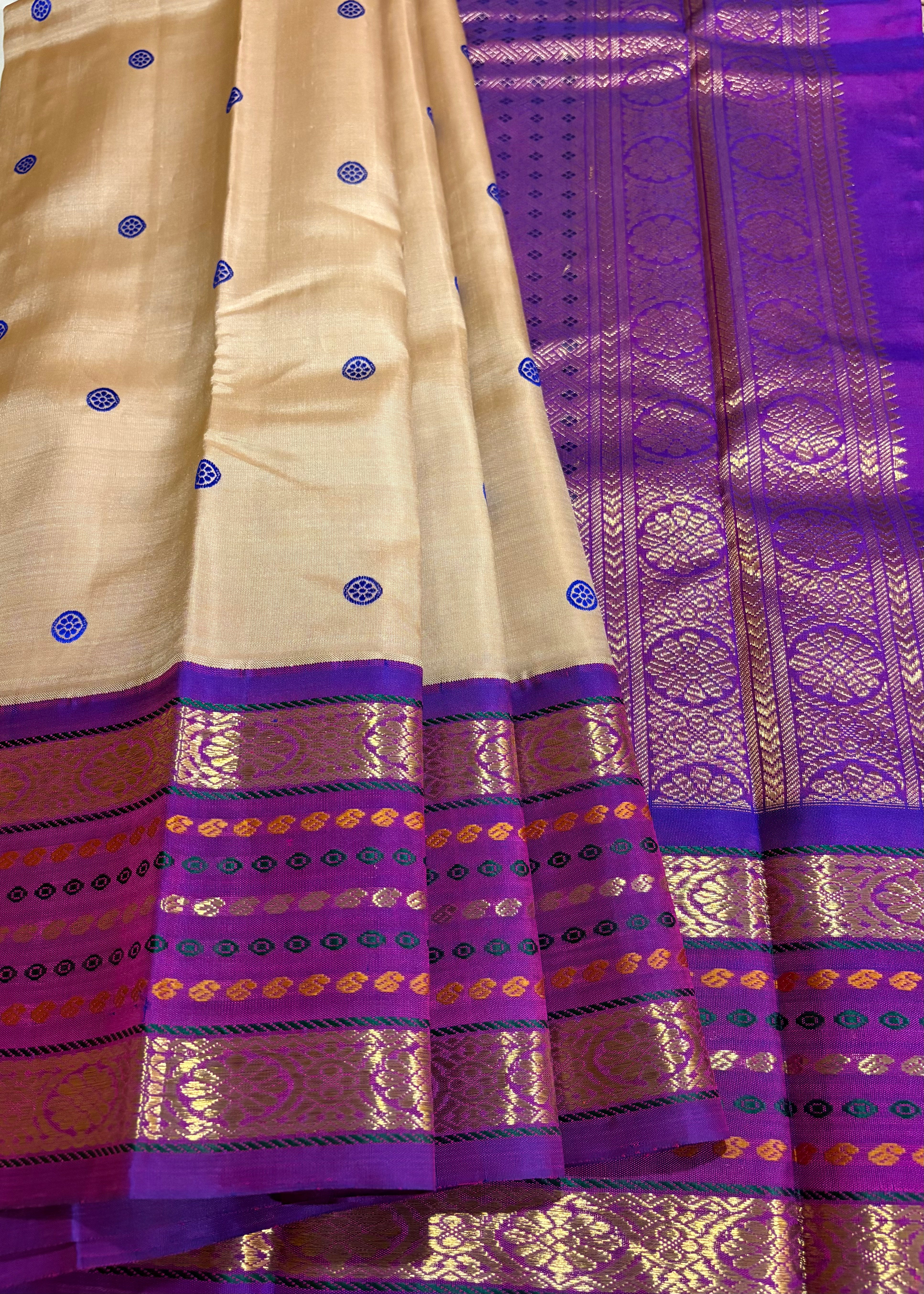 Gothumai Korvai Handloom Kanjivaram Silk Saree with Purple border - RK0311