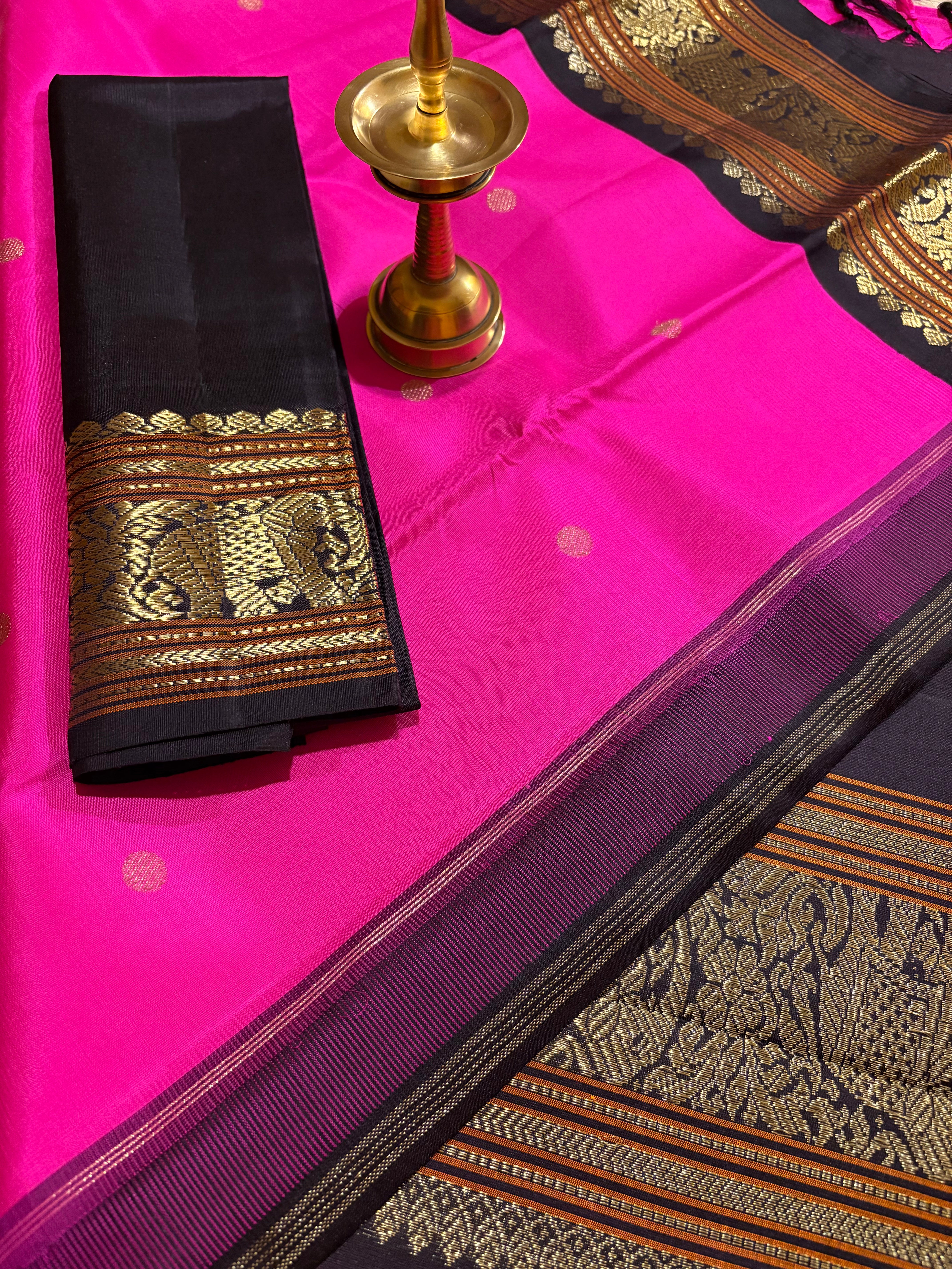 Rani Pink Korvai Handloom Kanjivaram Silk Saree with Kanchana Border - RK432