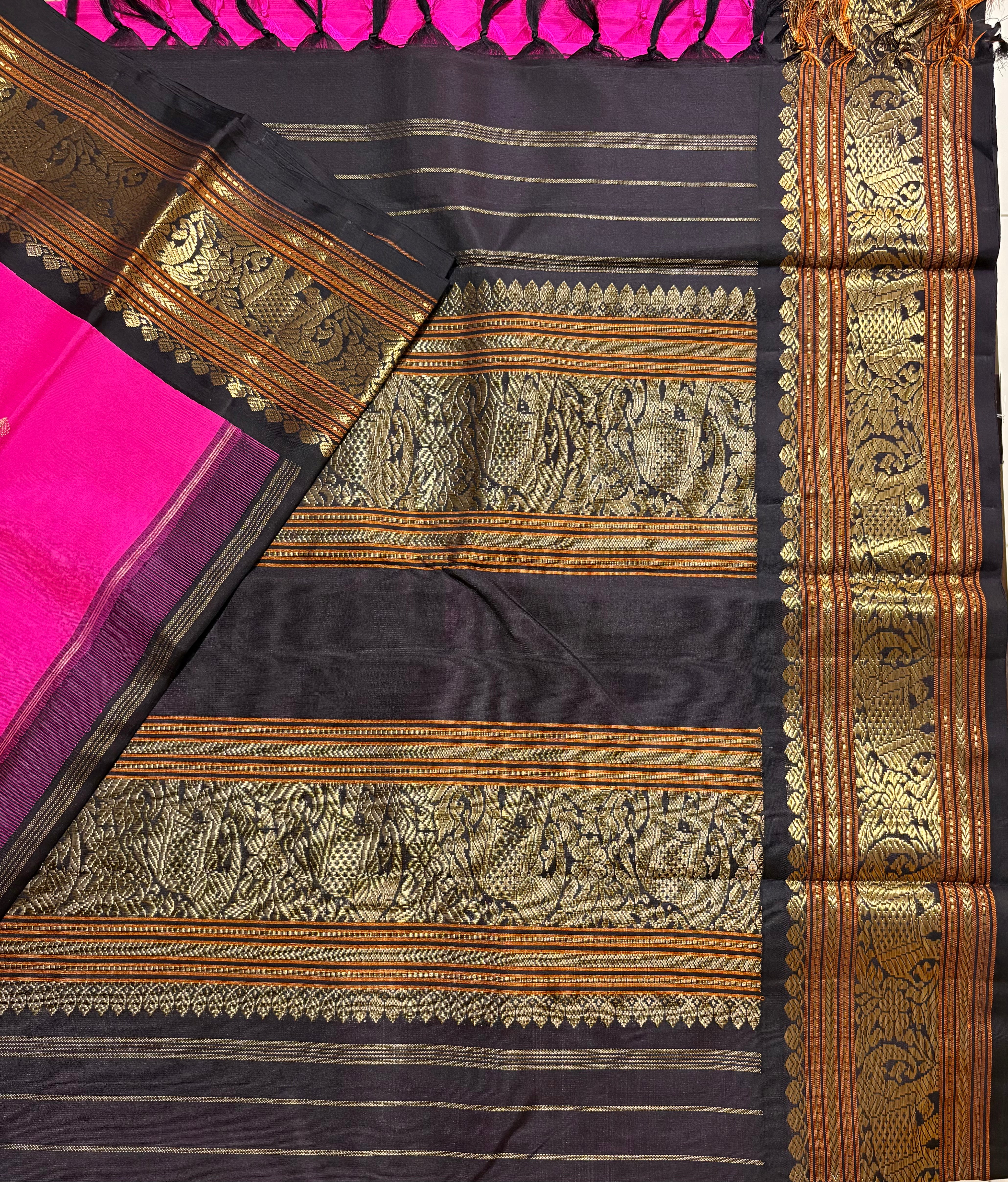 Rani Pink Korvai Handloom Kanjivaram Silk Saree with Kanchana Border - RK432