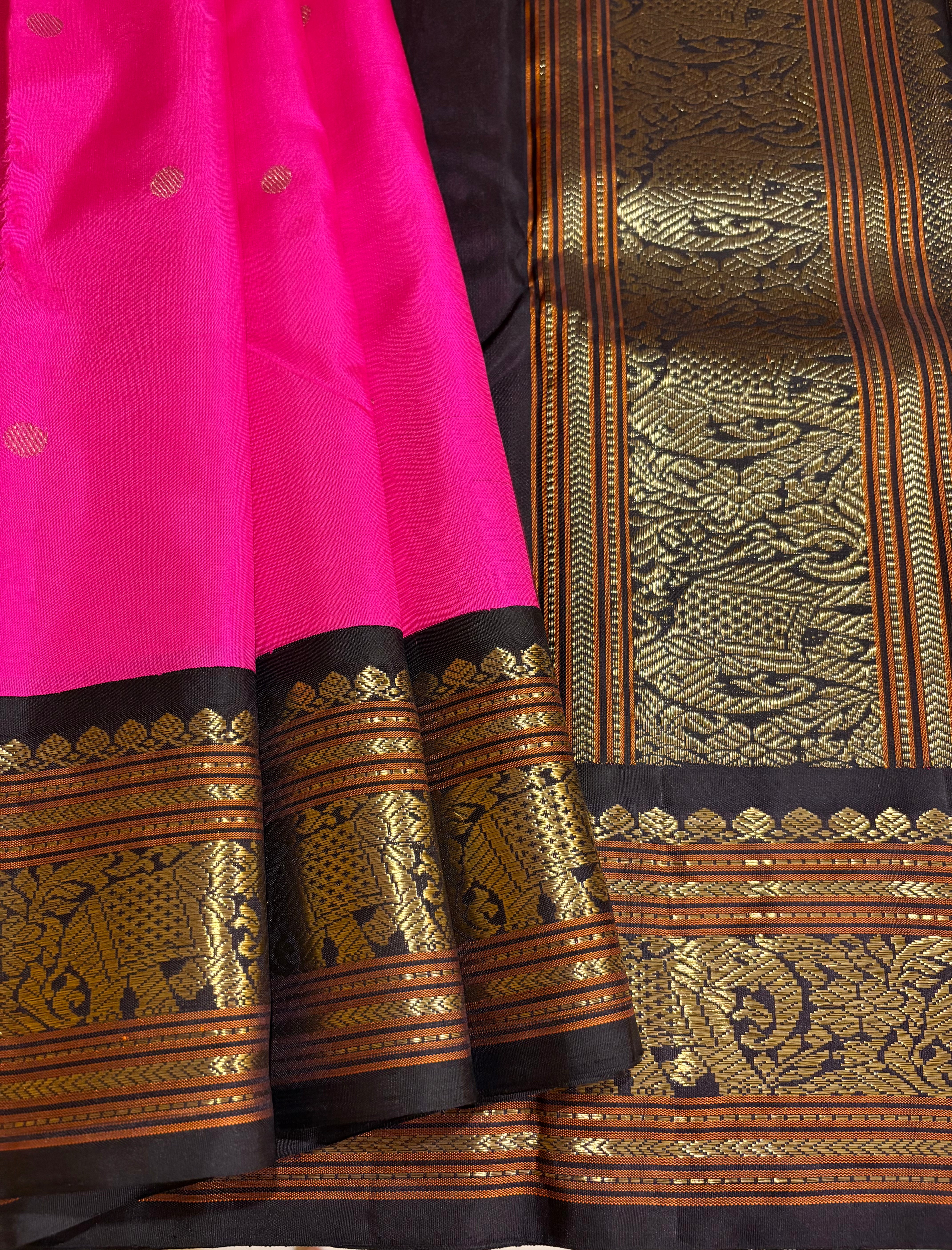 Rani Pink Korvai Handloom Kanjivaram Silk Saree with Kanchana Border - RK432