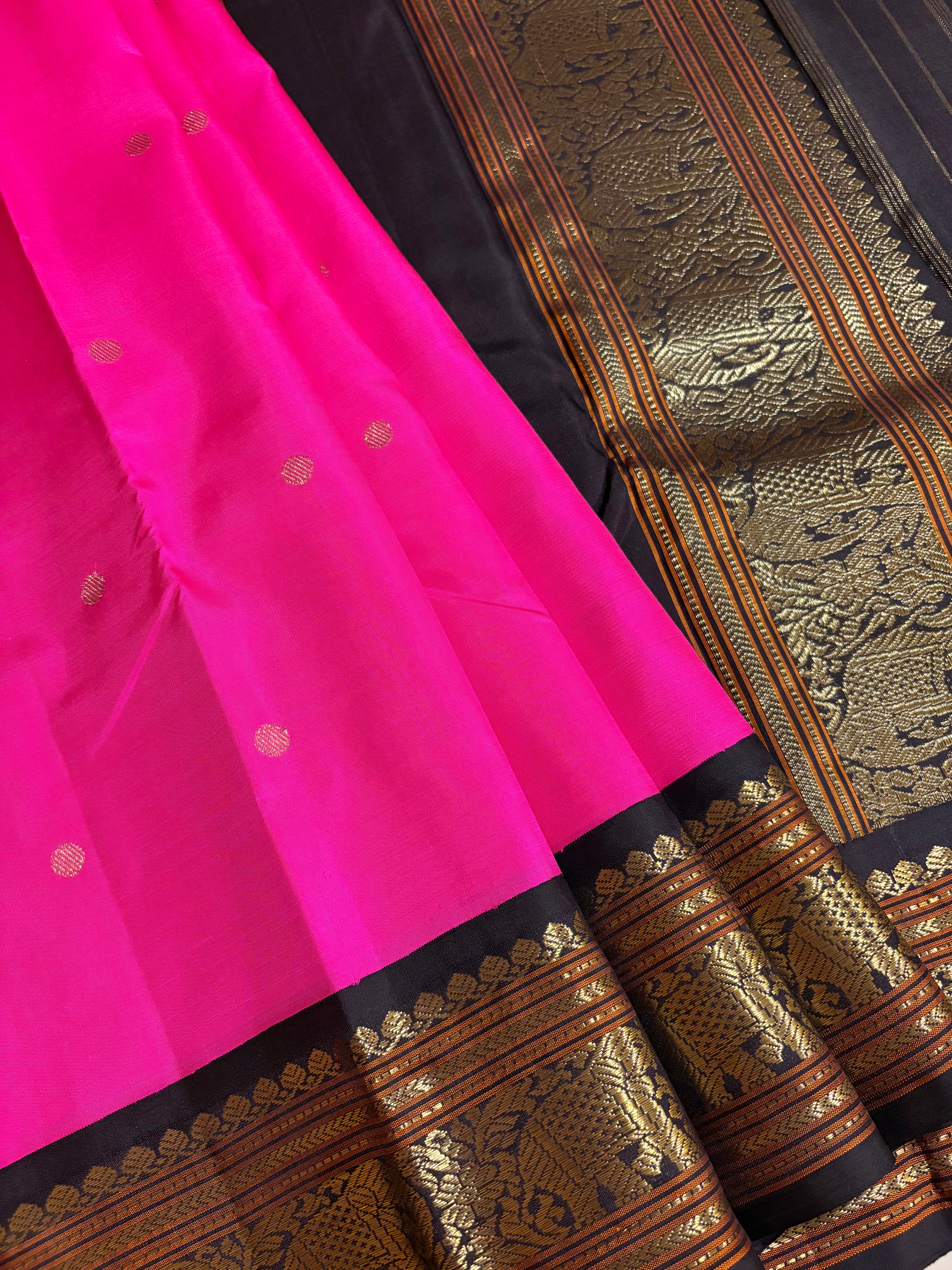 Rani Pink Korvai Handloom Kanjivaram Silk Saree with Kanchana Border - RK432