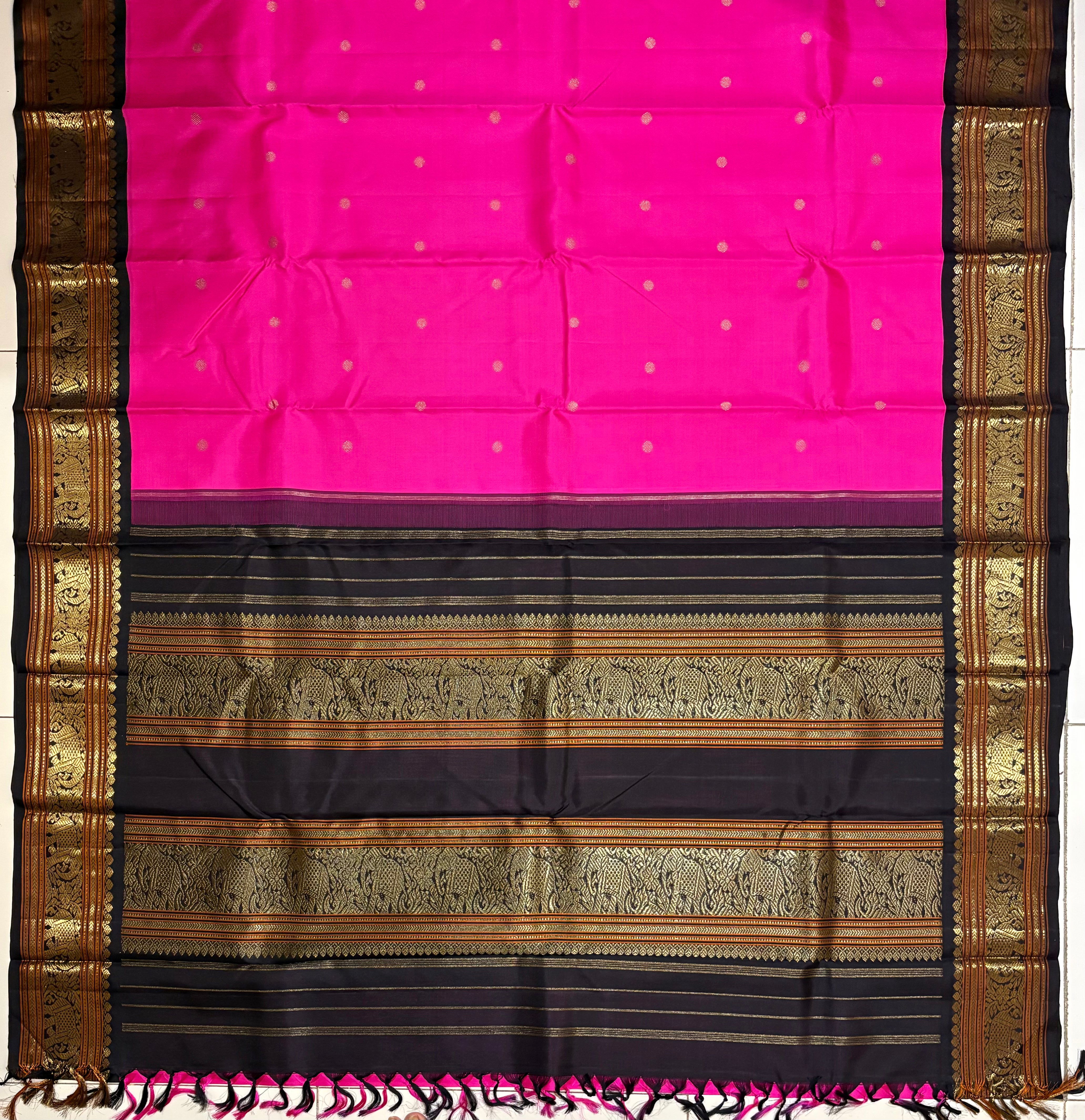 Rani Pink Korvai Handloom Kanjivaram Silk Saree with Kanchana Border - RK432