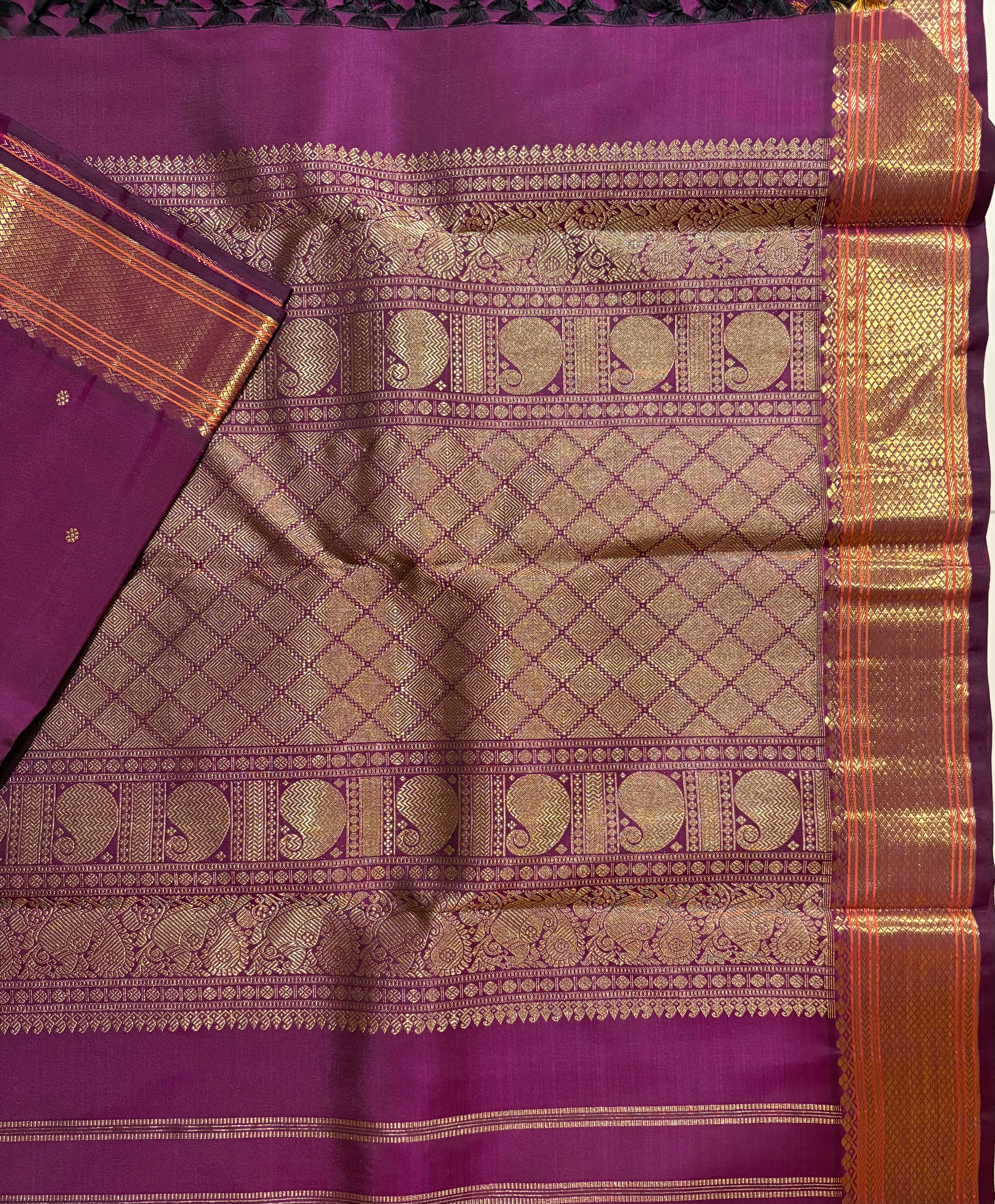 Deep Purple Monotone Handloom Kanchivaram Silk Saree - RK0173