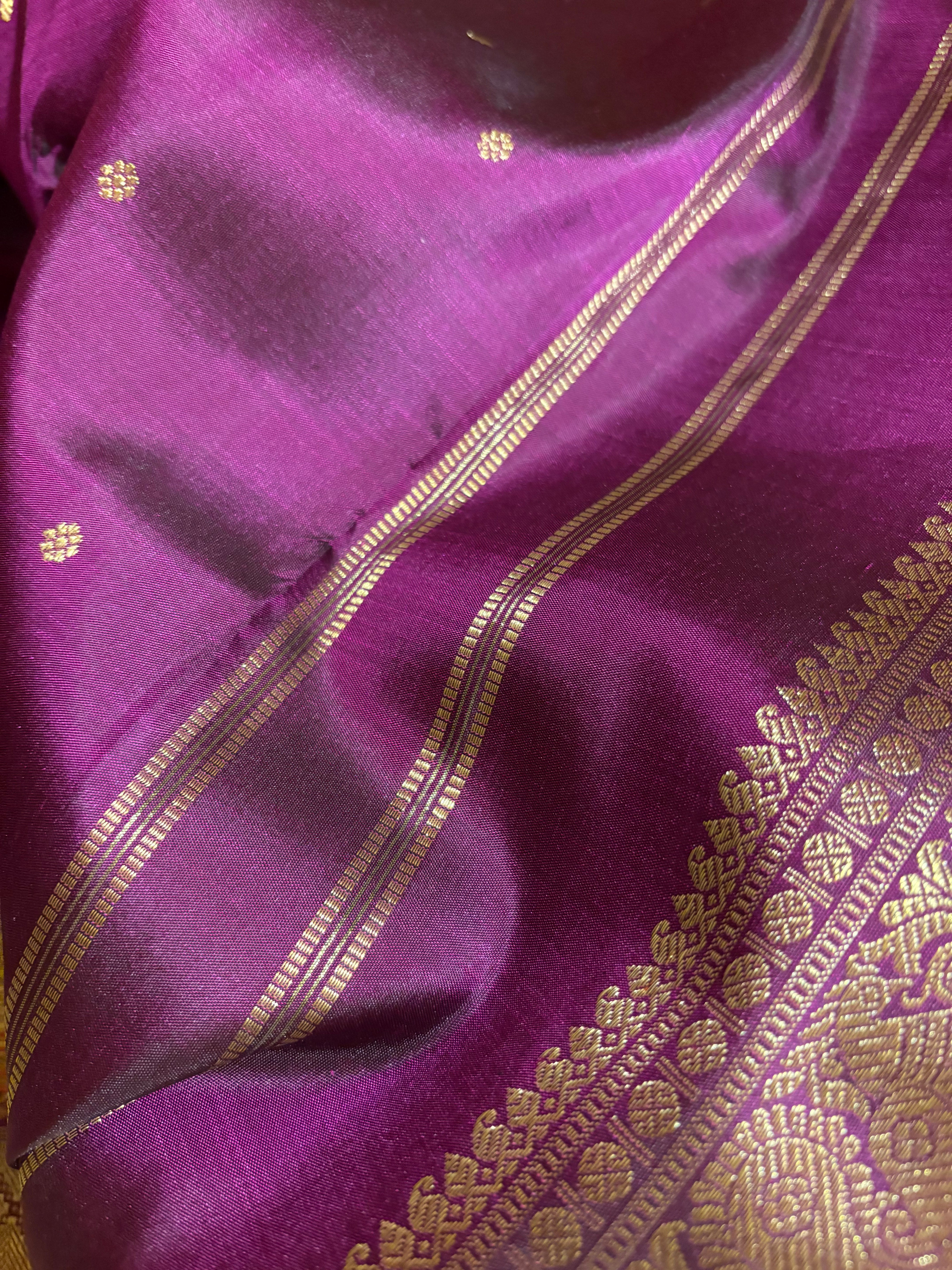 Deep Purple Monotone Handloom Kanchivaram Silk Saree - RK0173