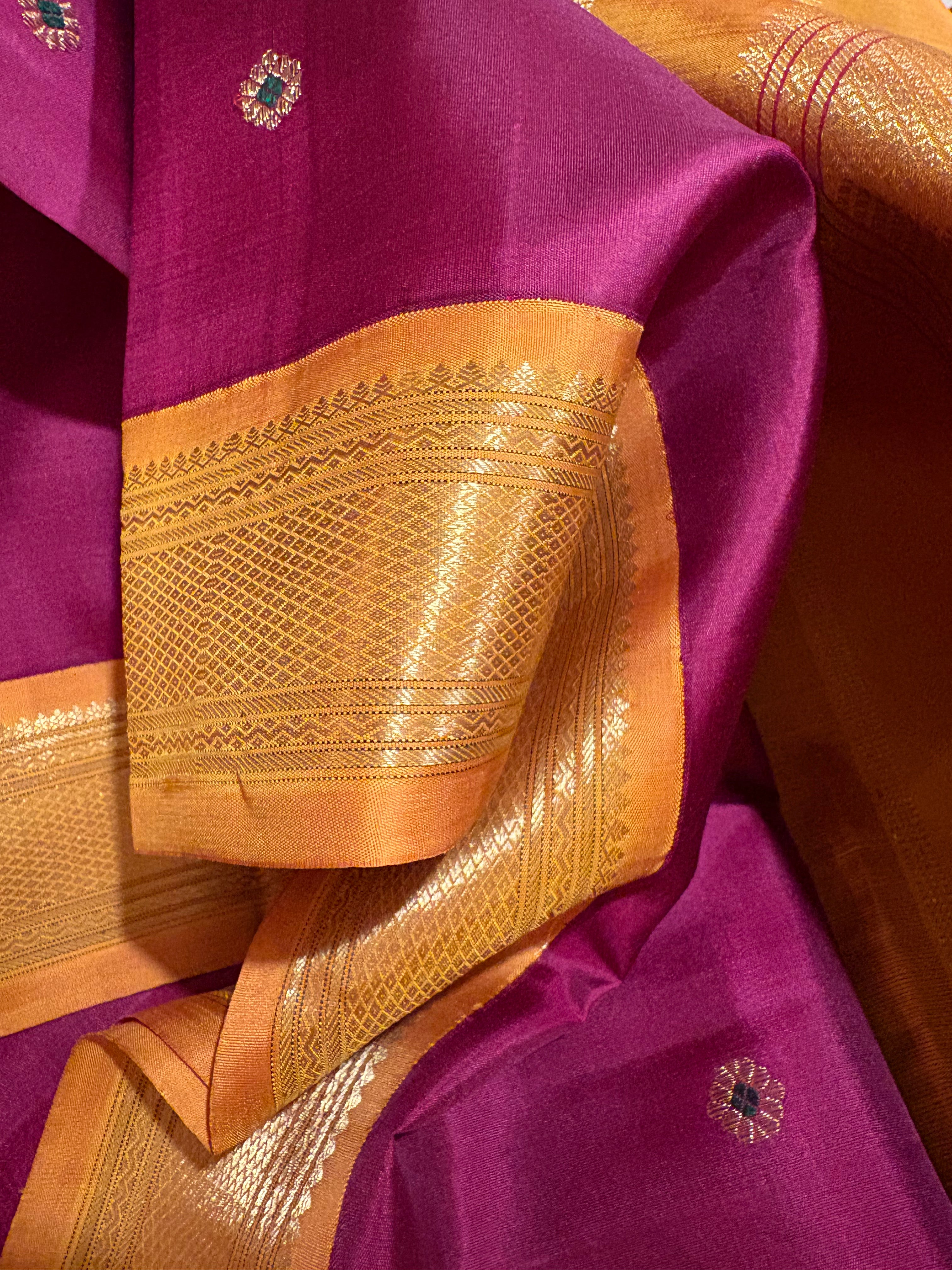Ennai Arakku Korvai Handloom Kanjivaram Silk Saree with Mustard Border - RK0435