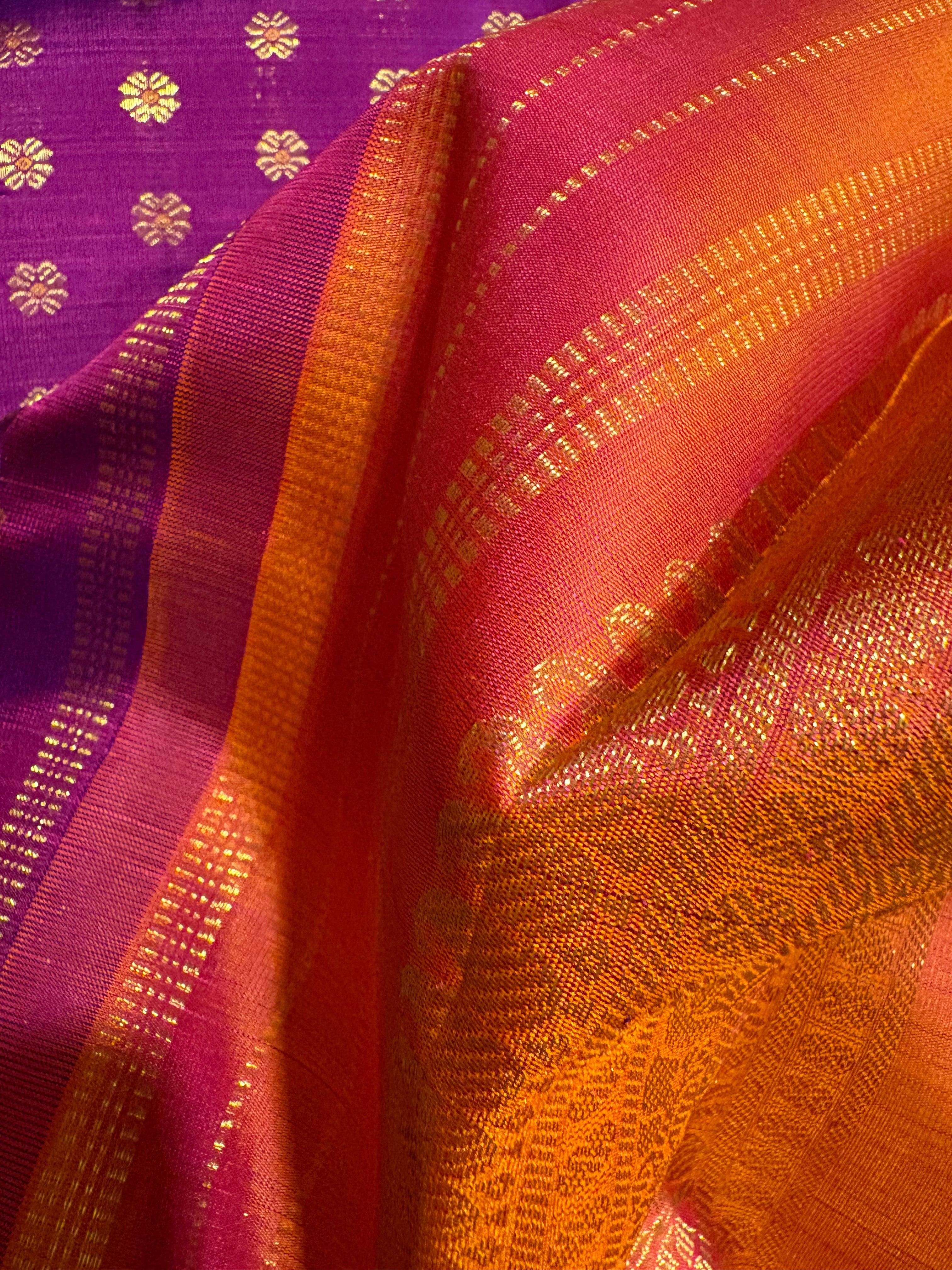 Purple Kanjivaram silk Saree with Orange Border - RK0499