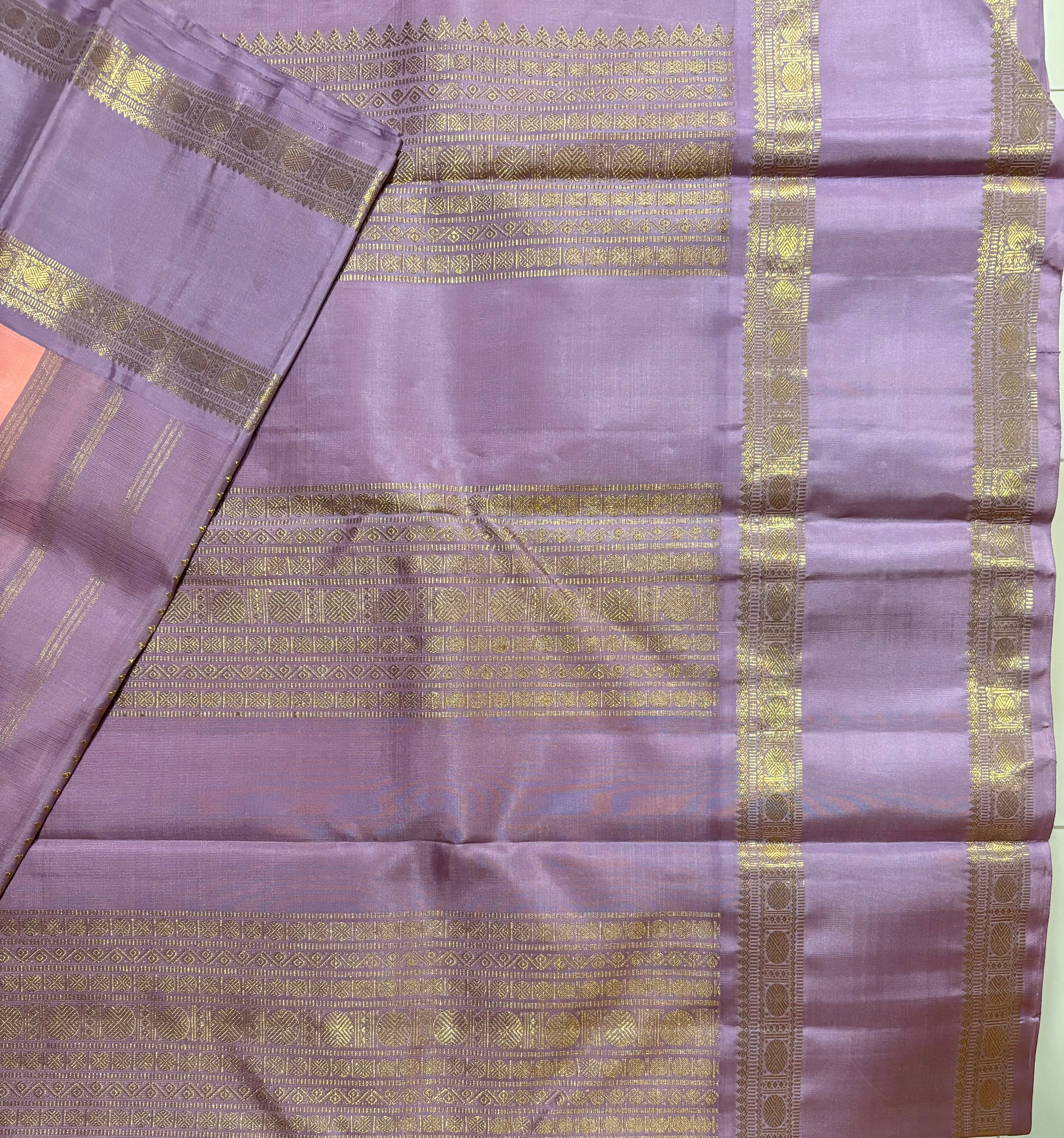 Pastel Peach Korvai Handloom Kanjivaram Silk Saree with Pastel Mauve border - RK0469