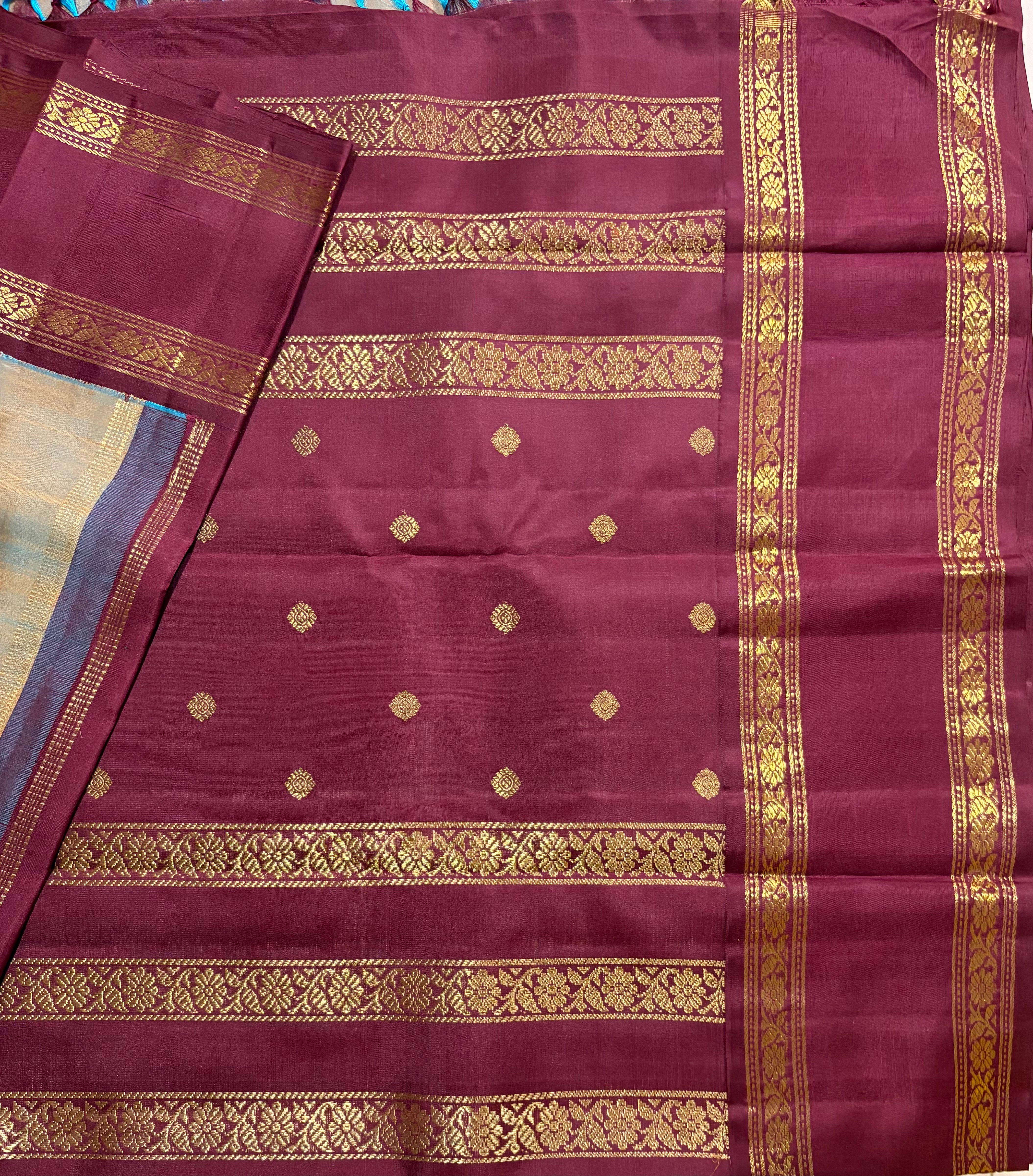 Orangy Grey Korvai Handloom Kanjivaram Silk Saree with Paaku Border - RK0506