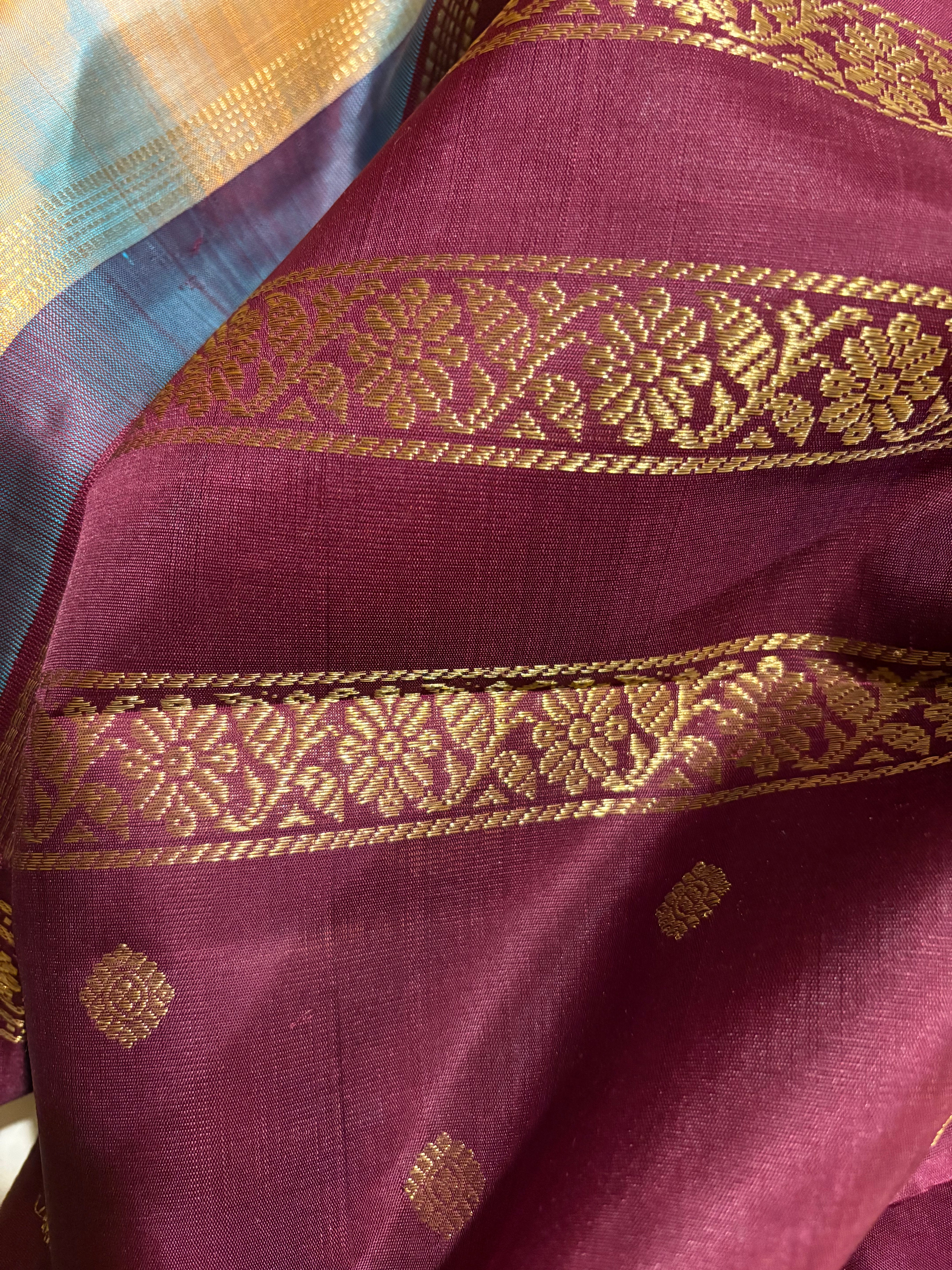 Orangy Grey Korvai Handloom Kanjivaram Silk Saree with Paaku Border - RK0506